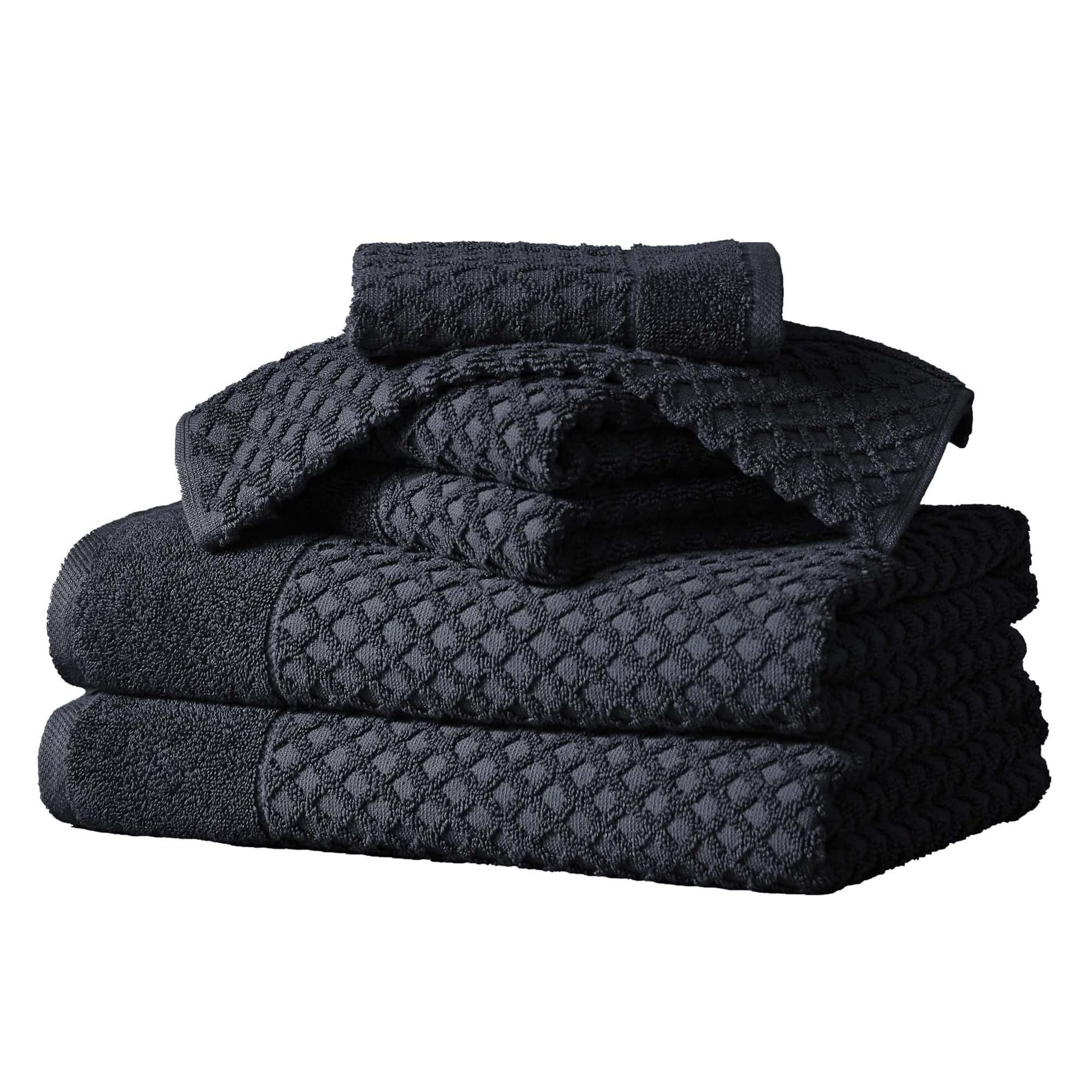 Dark Grey Bath Towels - 100% Cotton 6 Piece Towel Set - 2 Bath Towels, 2 Hand Towels, 2 Washcloths - Absorbent, Durable, Quick-D