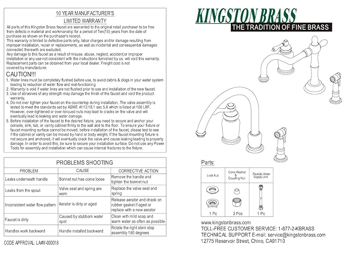 Kingston Brass KS1811PLBS Widespread Kitchen Faucet  Polished Chrome