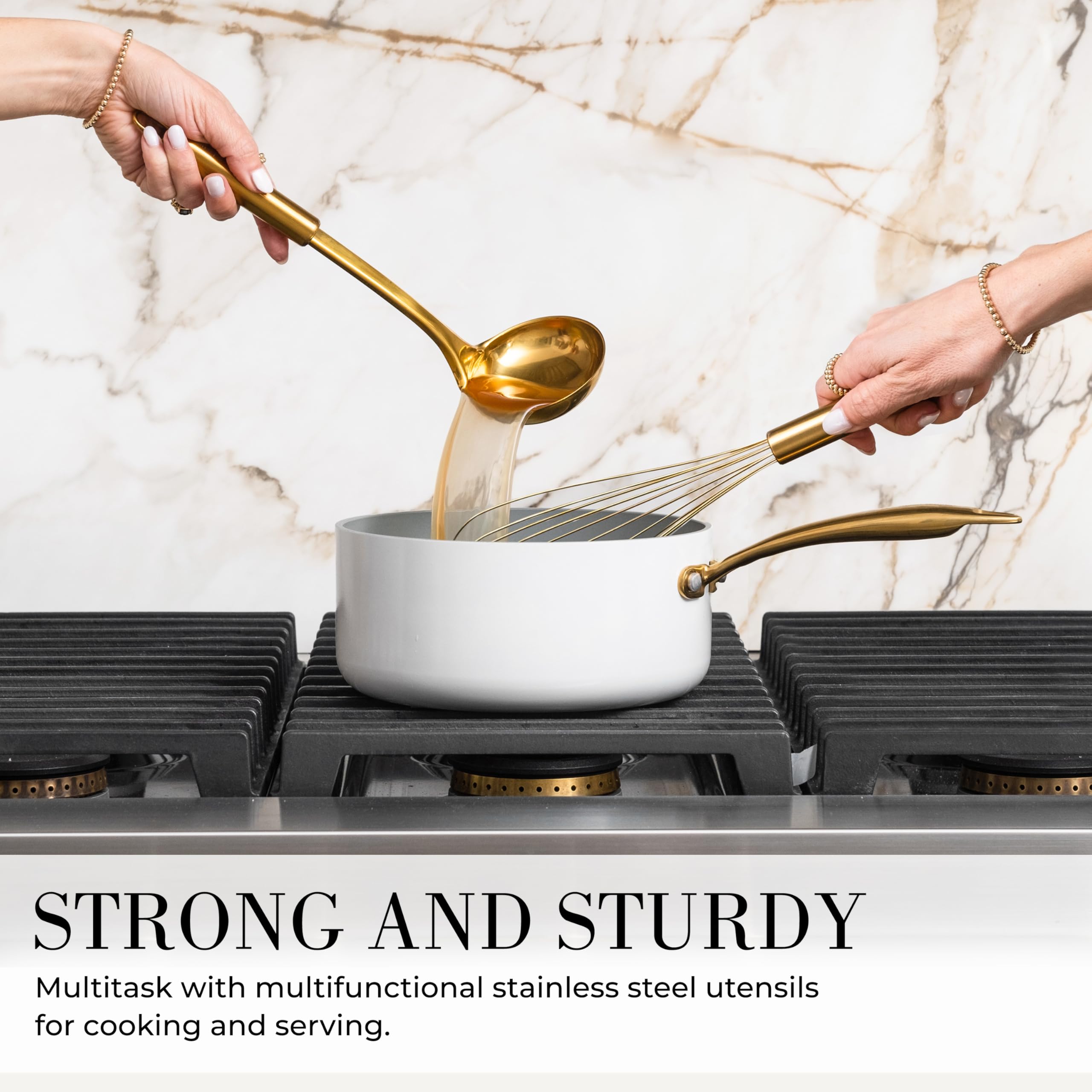 Black And Gold Kitchen Utensils Set - 7-Piece Silicone Cooking Tools With Gold Utensil Holder For Nonstick Cookware And Modern K