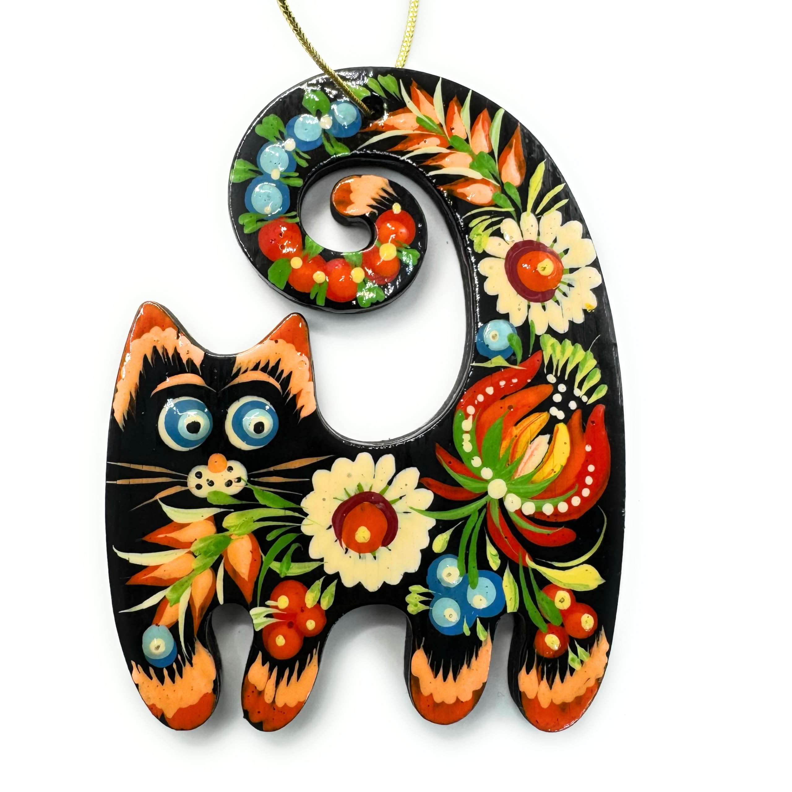 Cat Christmas Tree Ornament Cute Hand painted Wooden Hanging Decoration 3,3 ? 2,8 ? 0,2 Inch | 7 ? 8,5 ? 0,5 cm Cat Lovers Ornam