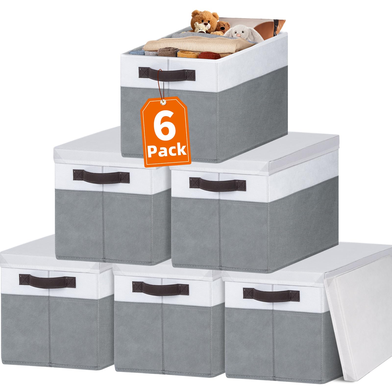 Criusia 6 Set Clothes Storage Bins With Lids - Stackable Fabric Closet Organizers And Storage Baskets For Shelves -Odorless Larg