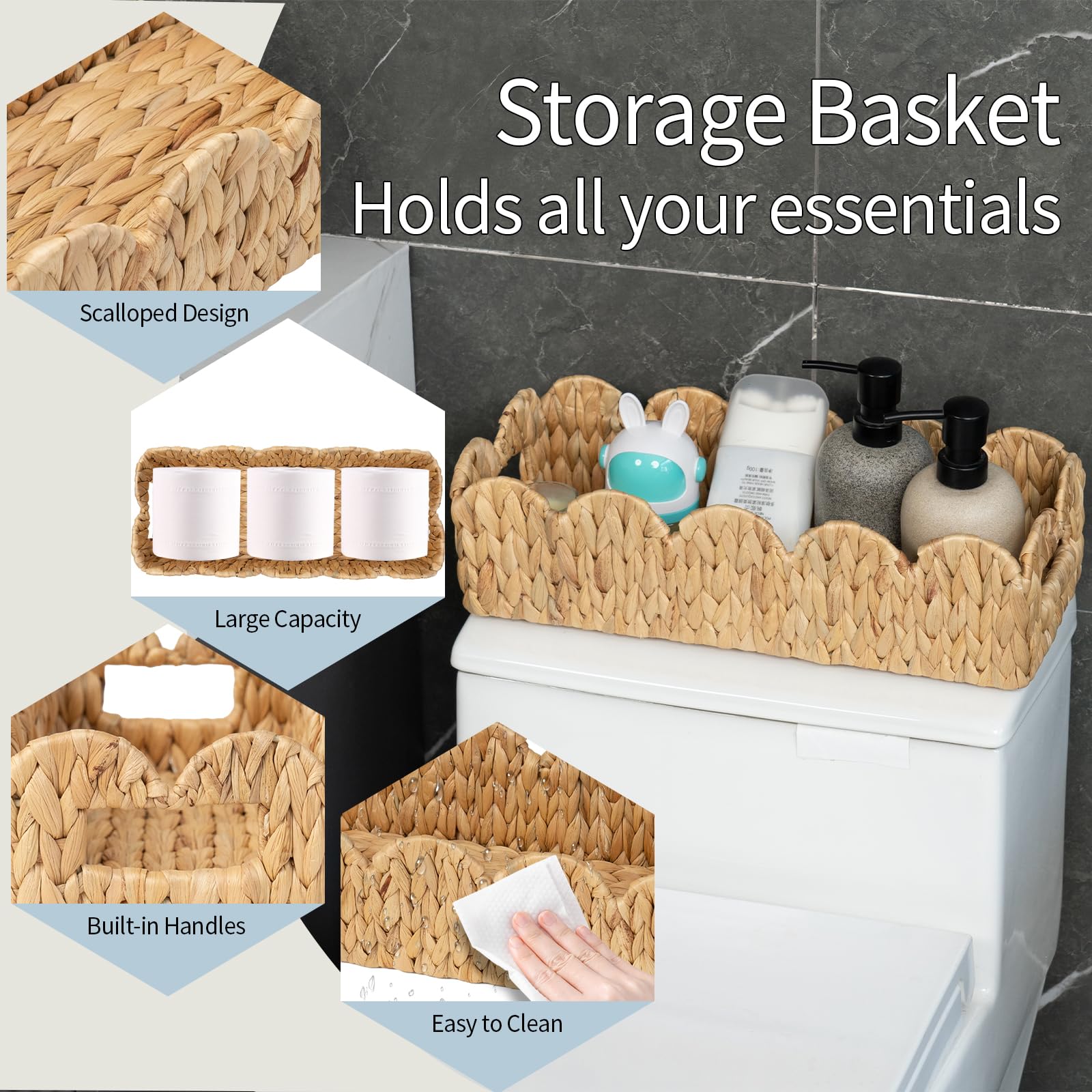 Coeusy 2 Pack Toilet Baskets,Scalloped Edge Wicker Basket for Toilet Paper Storage,Small Baskets for Bathroom,Living Room,Counte