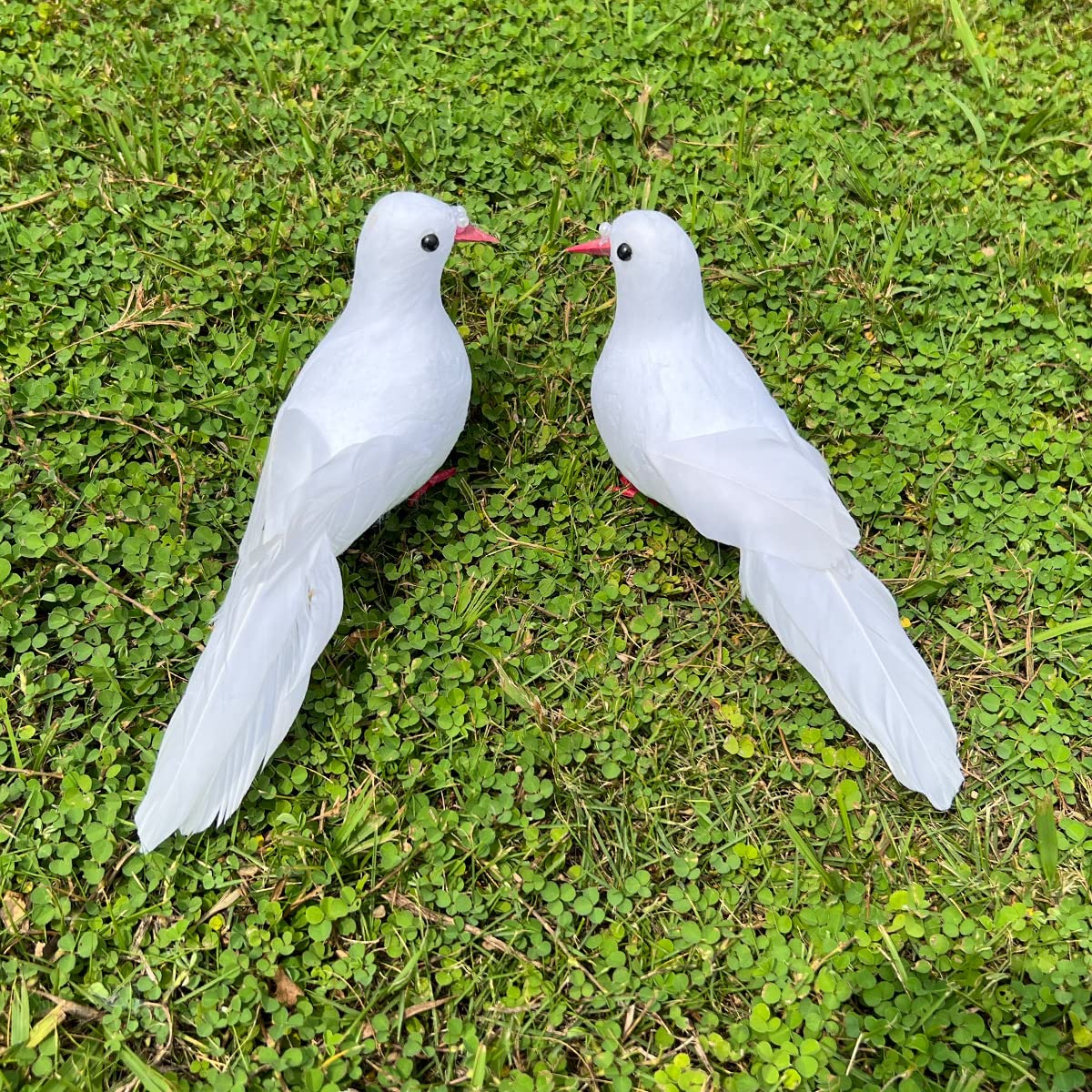 LWINGFLYER 2pcs White Doves 7-Inch Artificial Simulation Foam Bird Feathered Dove for Craft Wedding Decoration Party Accessories