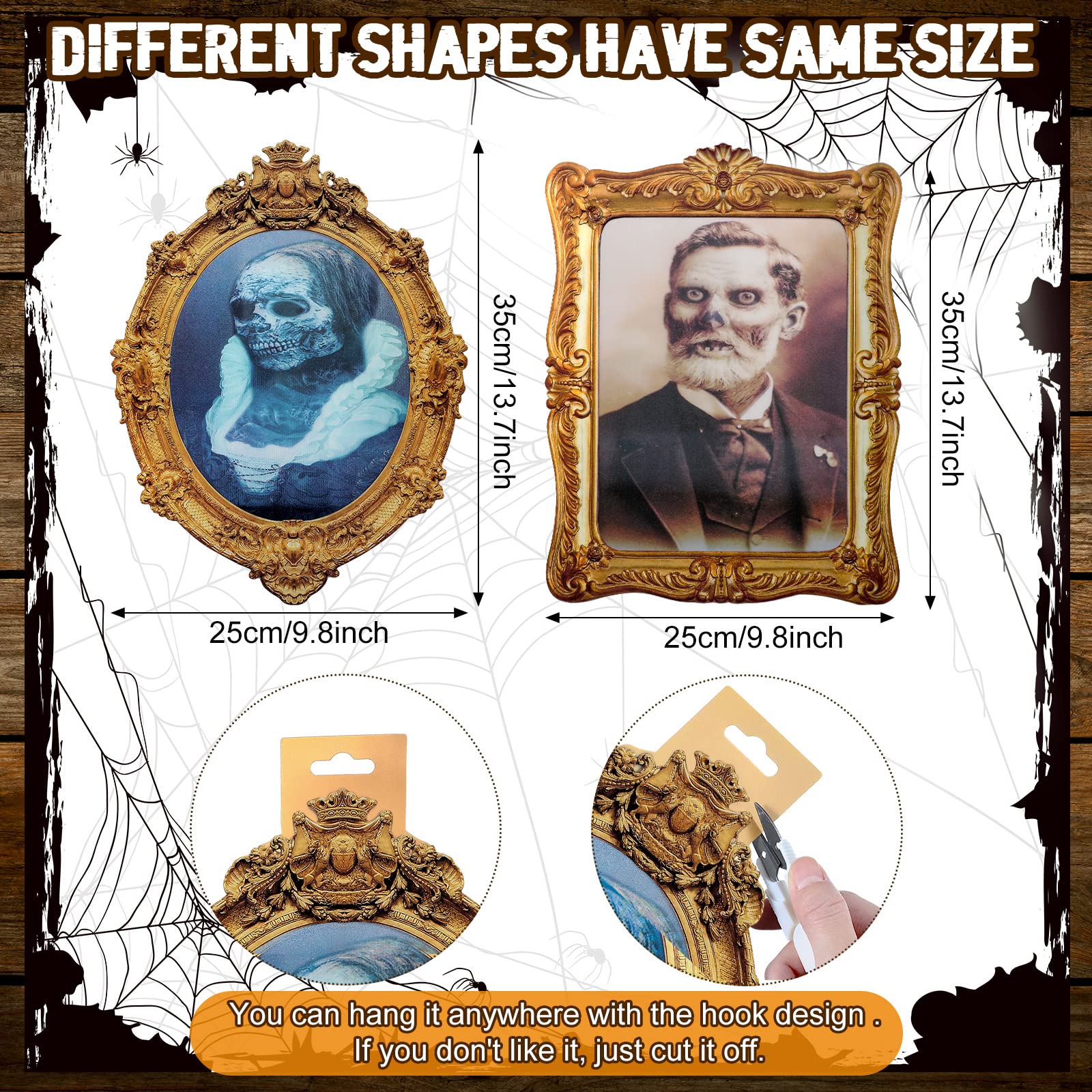 Cindeer 12 Pcs Halloween 3D Changing Face Moving Picture Frame Scary Decor Spooky Ghost Portrait Halloween Wall Decoration For W