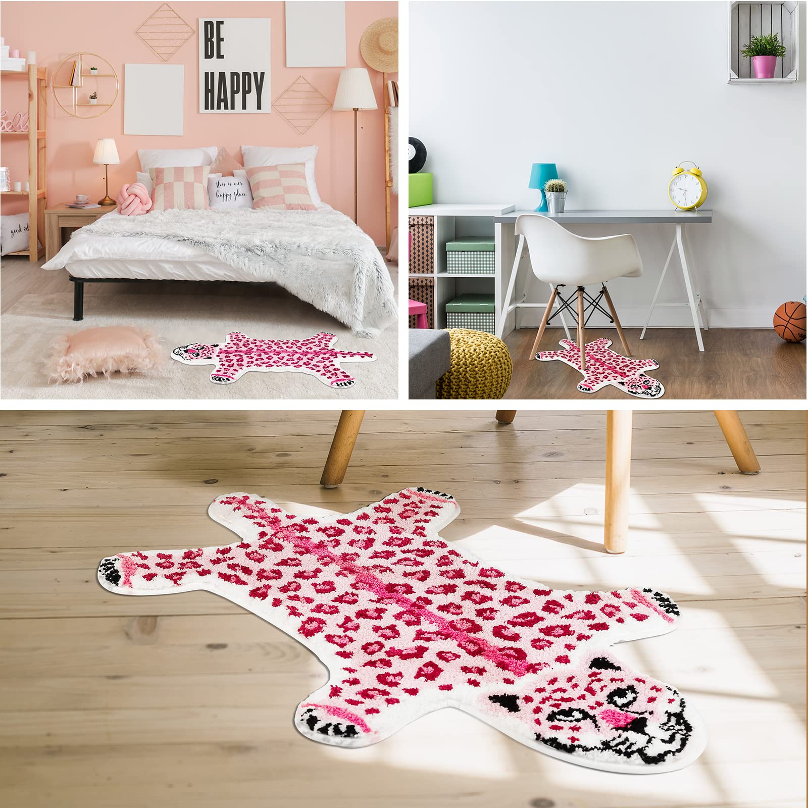 Leopard Print Rug, Pink Leopard Bath Mat For Bathroom Cartoon Cheetah Tiger Door Mat Non Slip Animals Printed Area Rug Absorbent