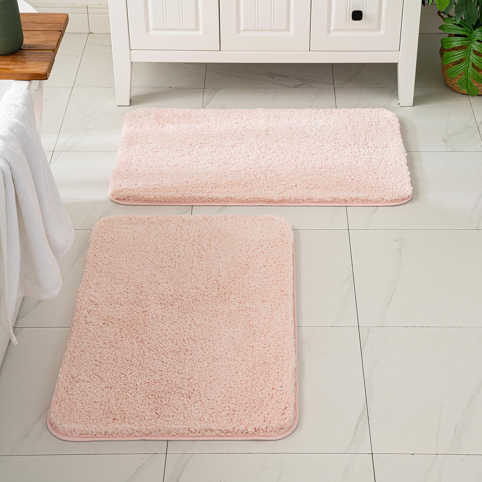 Miulee Pink Bathroom Rugs Sets 2 Piece - Absorbent Bath Mats Set Made Of Thick Fluffy Microsiber For Bathroom Floor, Tub Or Entr
