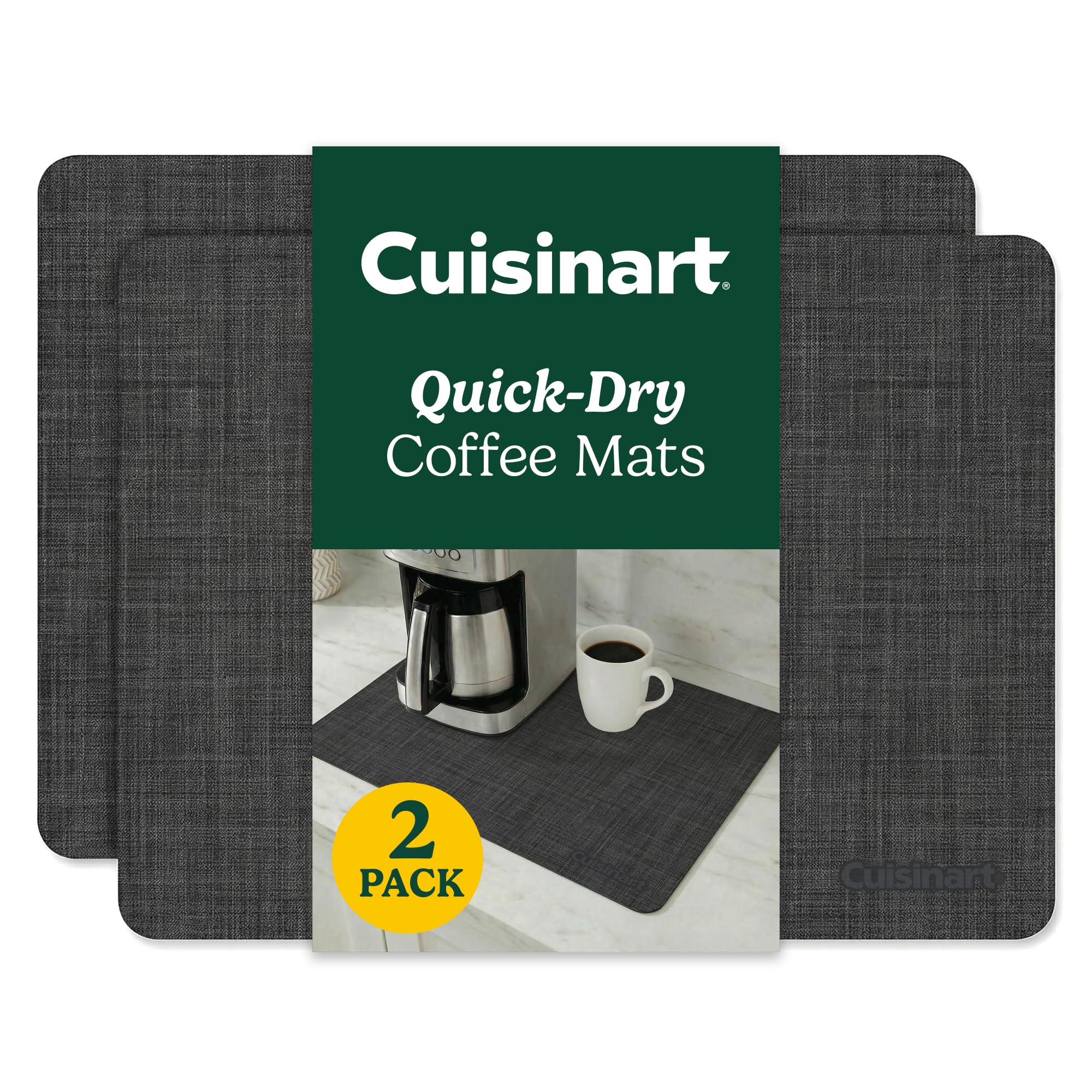 Cuisinart Coffee Mat for Countertop (2 Pack)-Quick-Dry Absorbent Coffee Bar Mat for Espresso Machines & Brew Stations, Also Use 