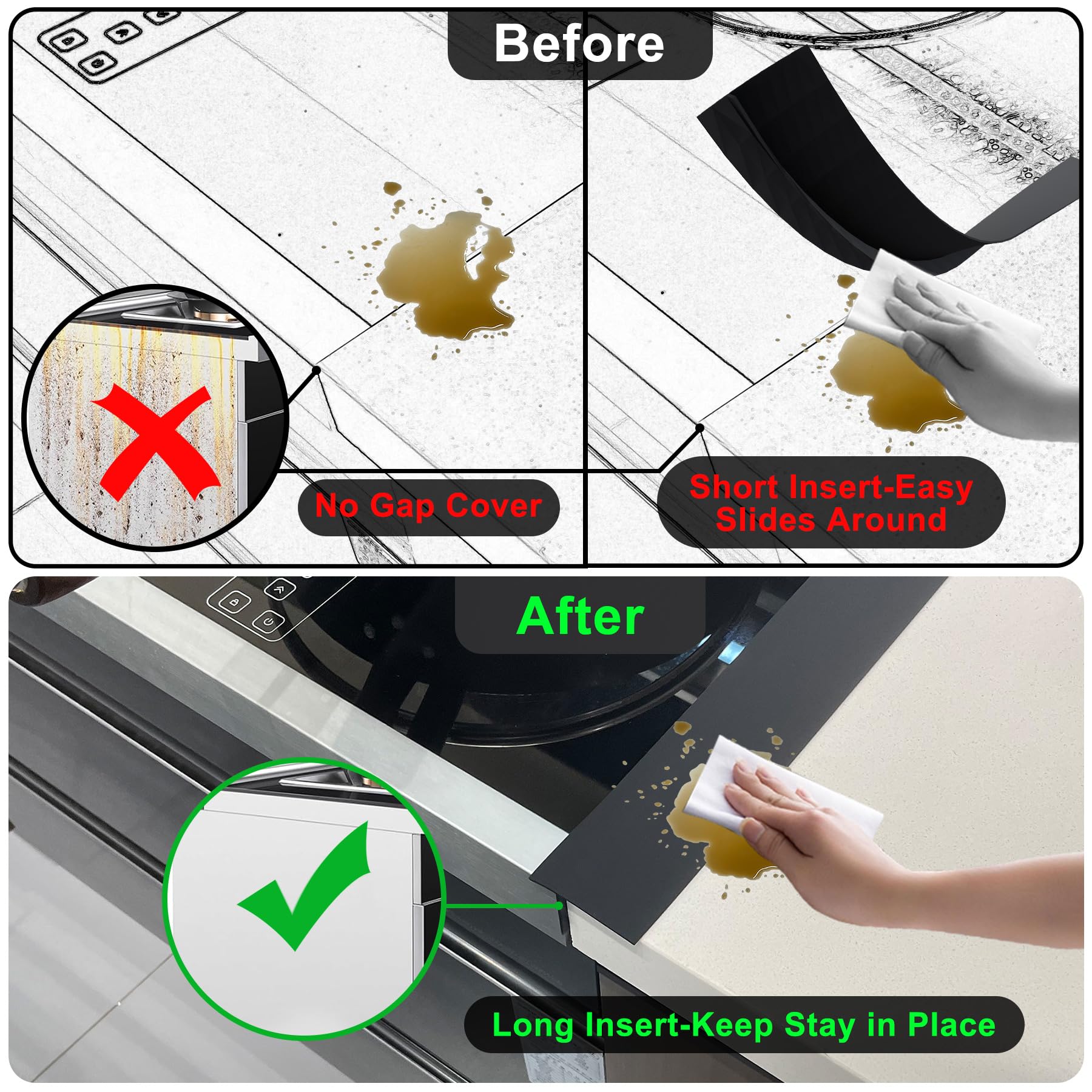 Silicone Stove Counter Gap Cover / Filler By Kindga 25'' Long, Sealing Spills Between Kitchen Appliances Washing Machine And Sto