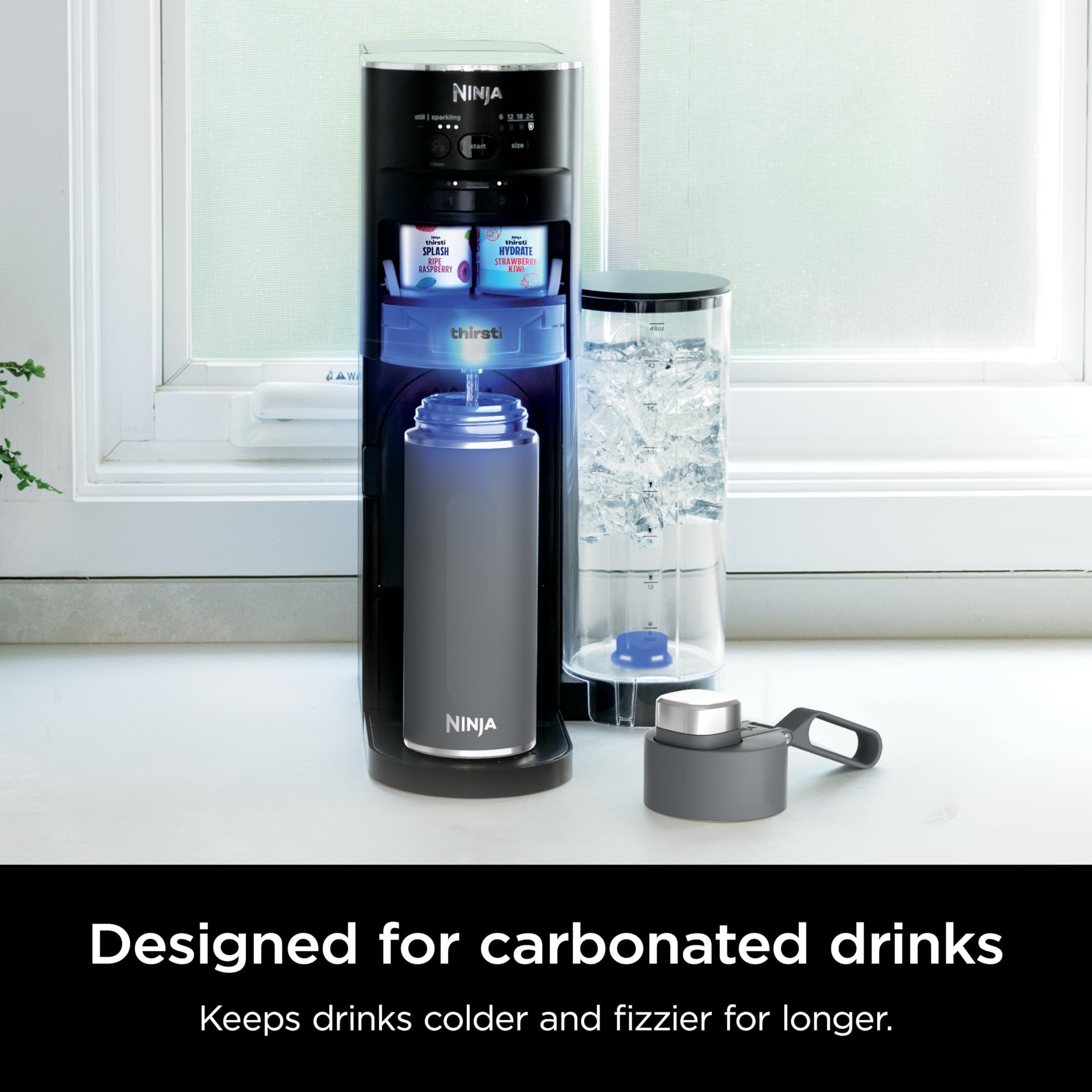 Ninja Dw2401Gy Thirsti 24Oz Travel Water Bottle, For Carbonated Sparkling Drinks, Colder And Fizzier Longer, Leak Proof, 24 Hrs