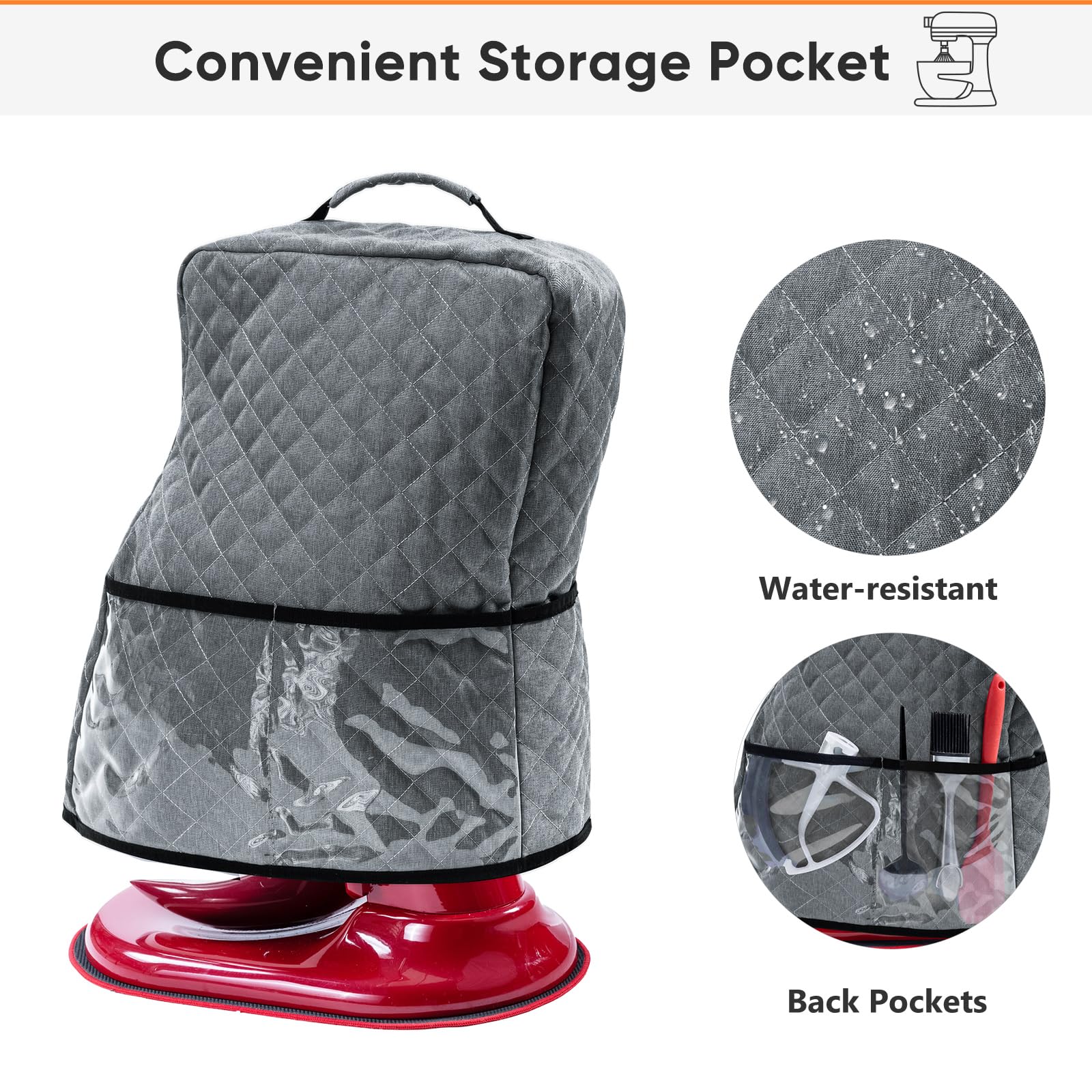 Bagsprite Stand Mixer Cover With Appliance Sliders Compatible With Kitchenaid Mixer 6/7/8 Quart With Pockets For Kitchen Aid Acc