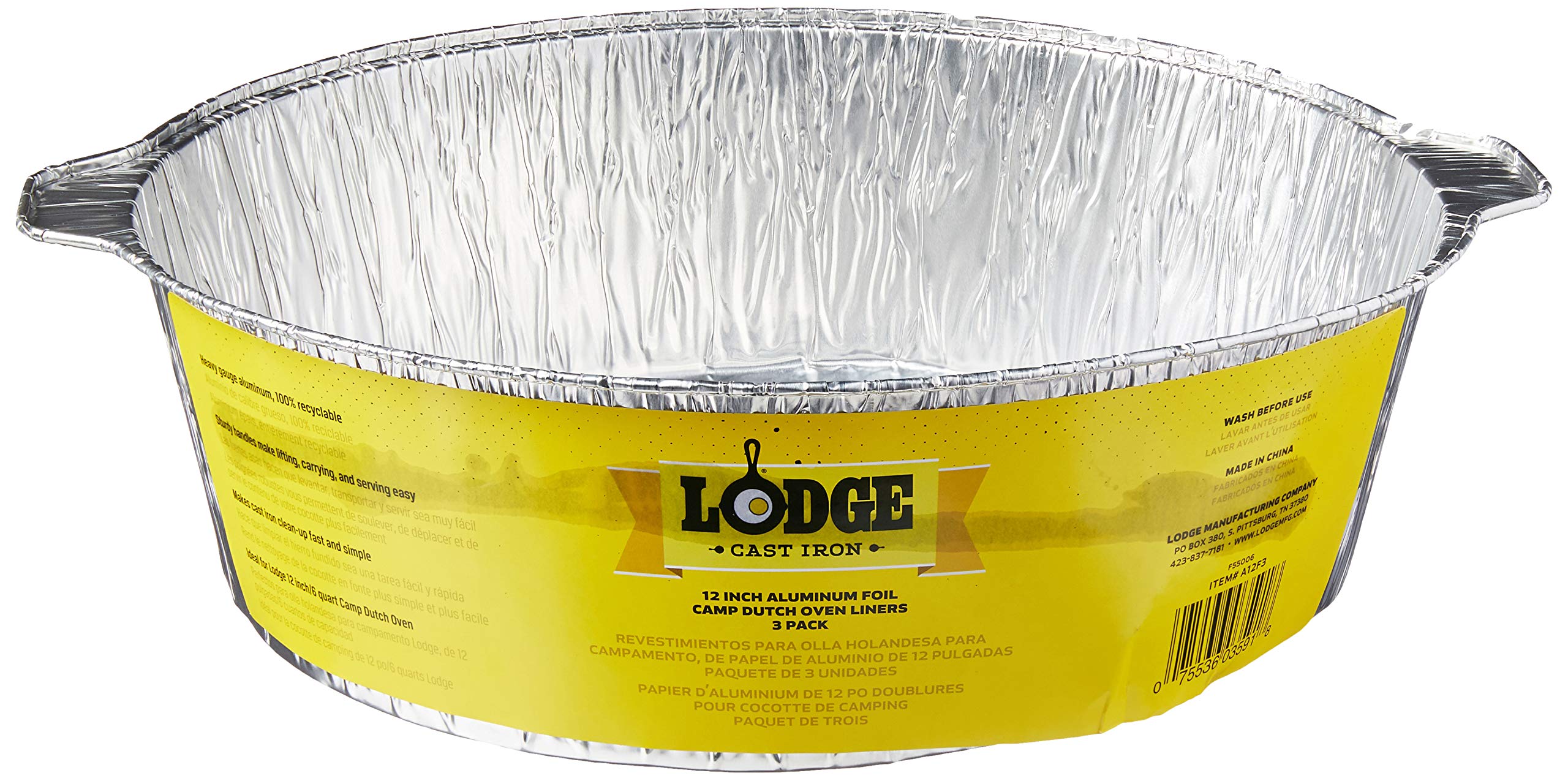 Lodge A12F3 12-Inch Aluminum Foil Dutch Oven Liners, 3-Pack, Silver