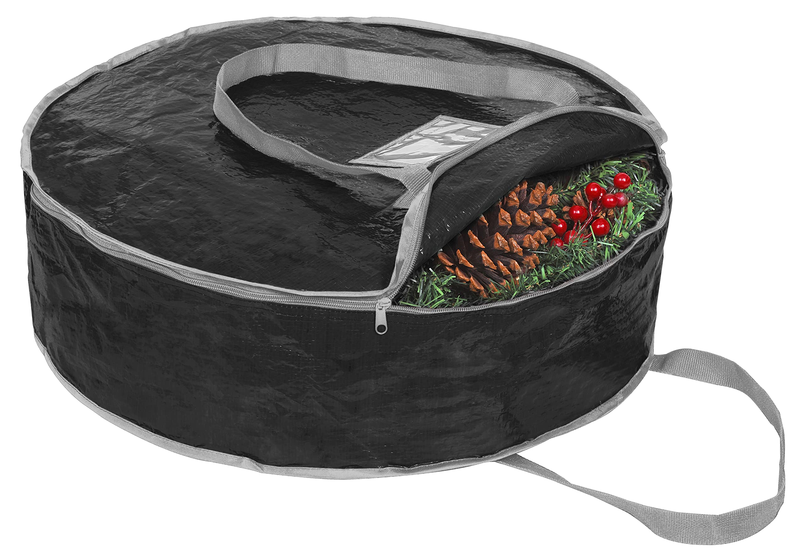 ProPik Wreath Storage Bag 30 '' - Garland Holiday Container Tear Resistant Material - Easy Storage Featuring Heavy Duty Handles and Transparent Card Slot 30? X 30? X 8? (Black)