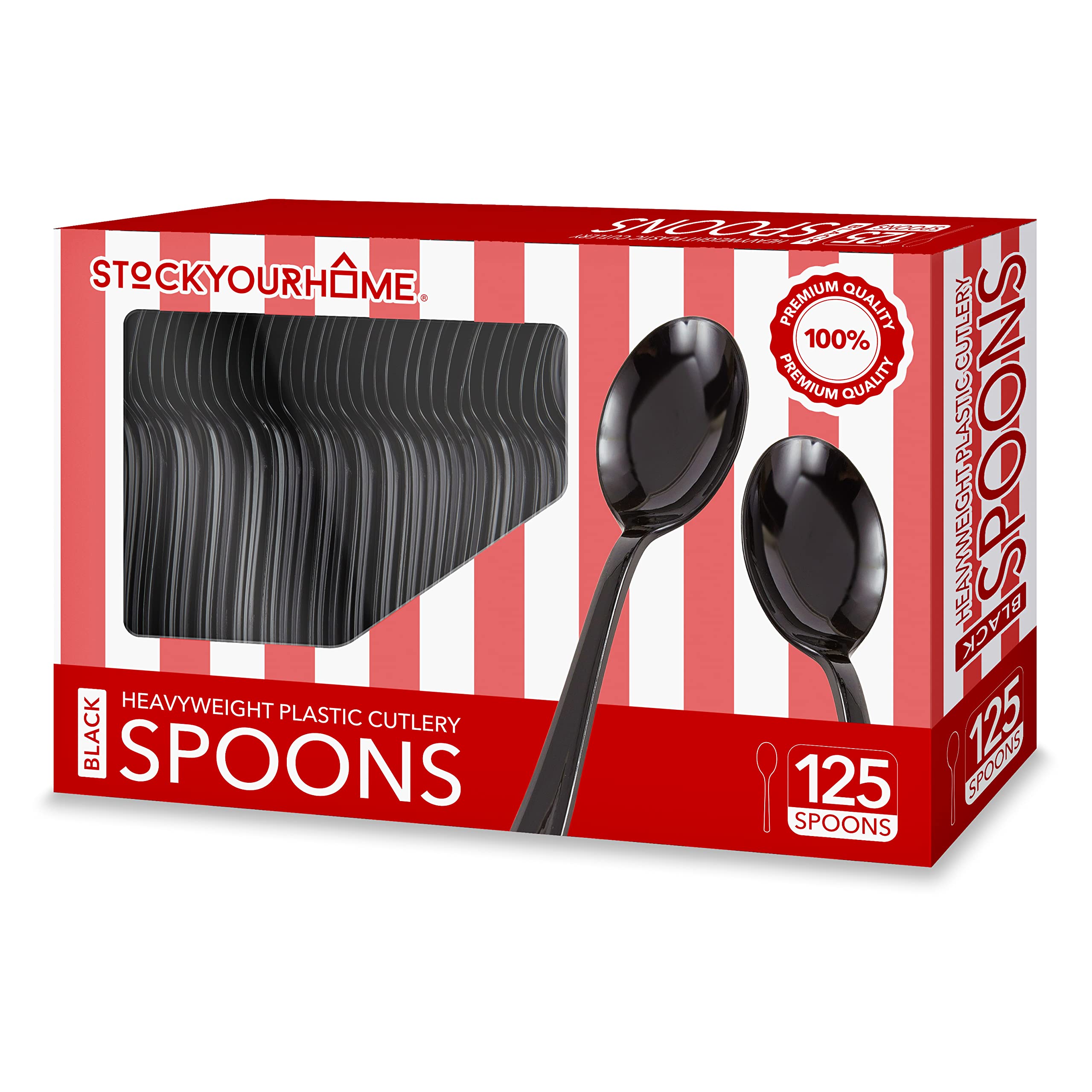 (125-Count) Plastic Spoons, Disposable Silverware For Dinner, Heavy Duty Utensils, Heavyweight Party Flatware, Bulk Cutlery In B