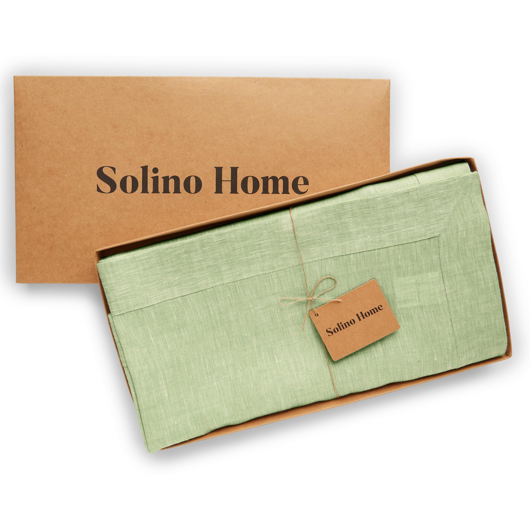 Solino Home Linen Tablecloth 90'' L X 60'' W Inch - 100% Pure Linen Chambray Green Table Cloth For Rectangle Tables - Athena, Ma