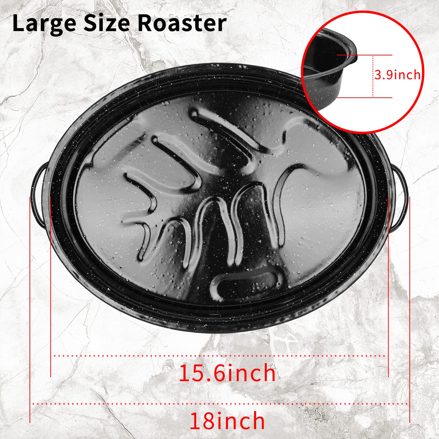Jy Cookment Granite Roaster Pan, 18    Enameled Roasting Pan With Domed Lid. Oval Turkey Roaster Pot, Broiler Pan Great For Turk