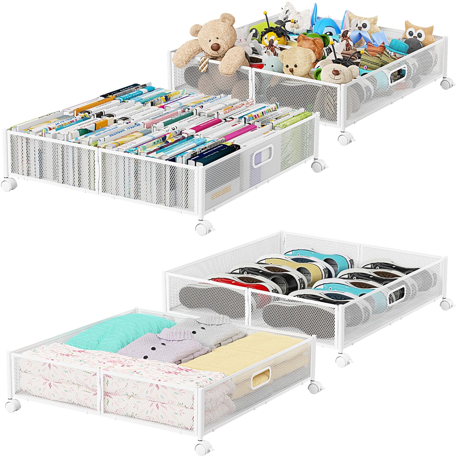 Under Bed Storage, Under the Bed Storage Containers with Wheels, Under Bed Shoe Storage Organizer Drawer, Tool-free Assembly Met