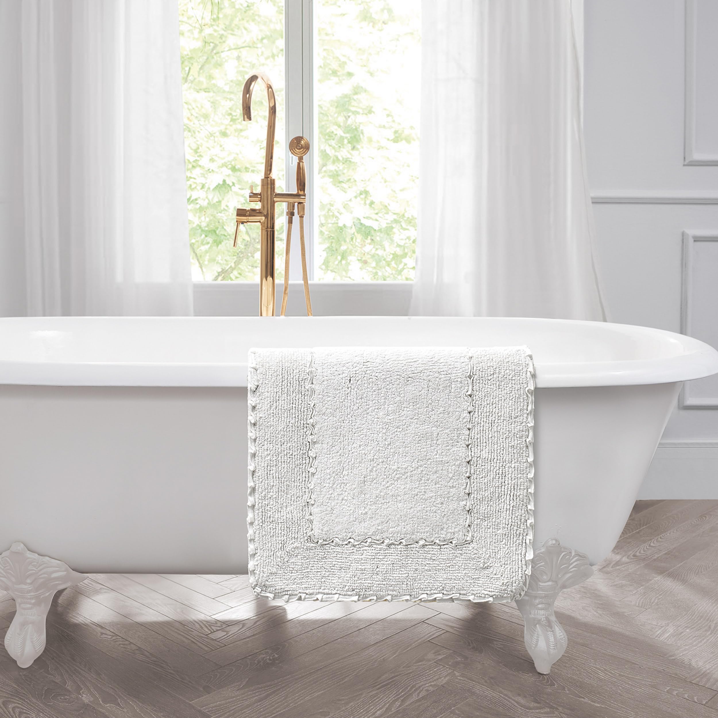 Laura Ashley Ruffle Cotton 20'' X 34'' Bath Rug, White