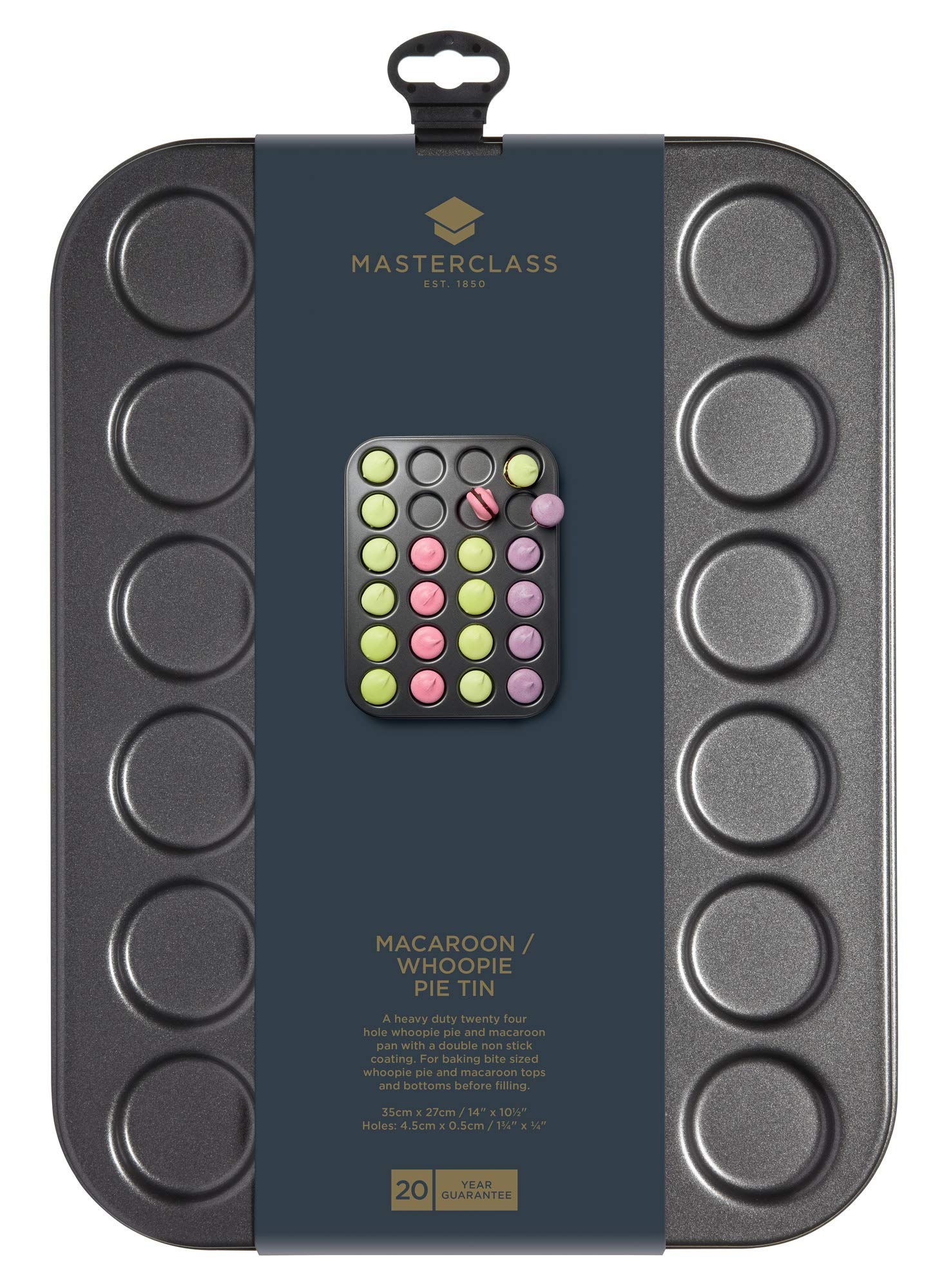 Masterclass Kcmchb82 Macaron Baking Tray/Whoopie Pie Tin With Pfoa Non Stick, 24 Holes, Robust 1 Mm Carbon Steel, 35 X 27 Cm, Gr