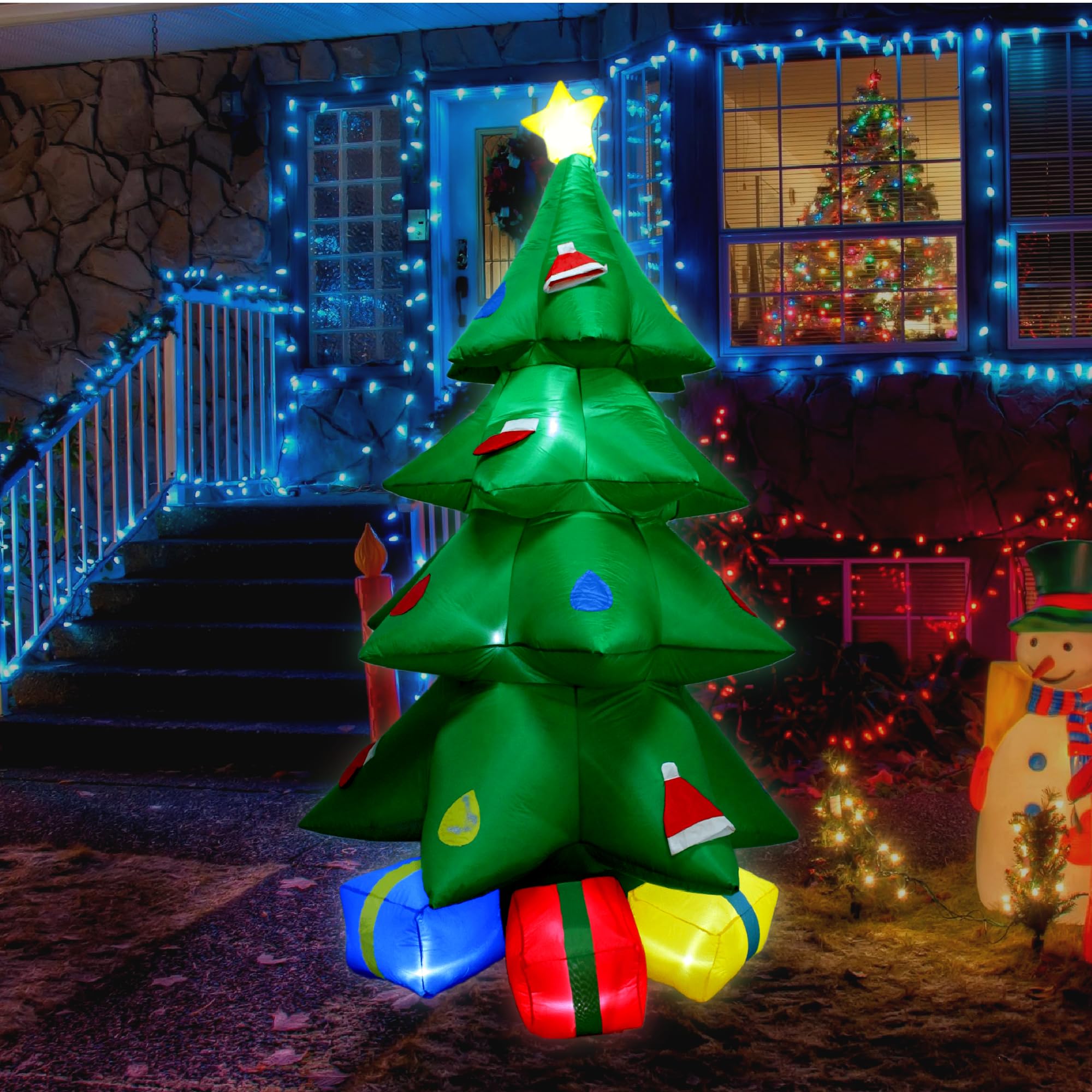 TRMESIA 10ft Christmas Inflatable Tree Gift Box Decoration with LED LED Lights for Party Lawn New Year Blow up Prop Display Indo