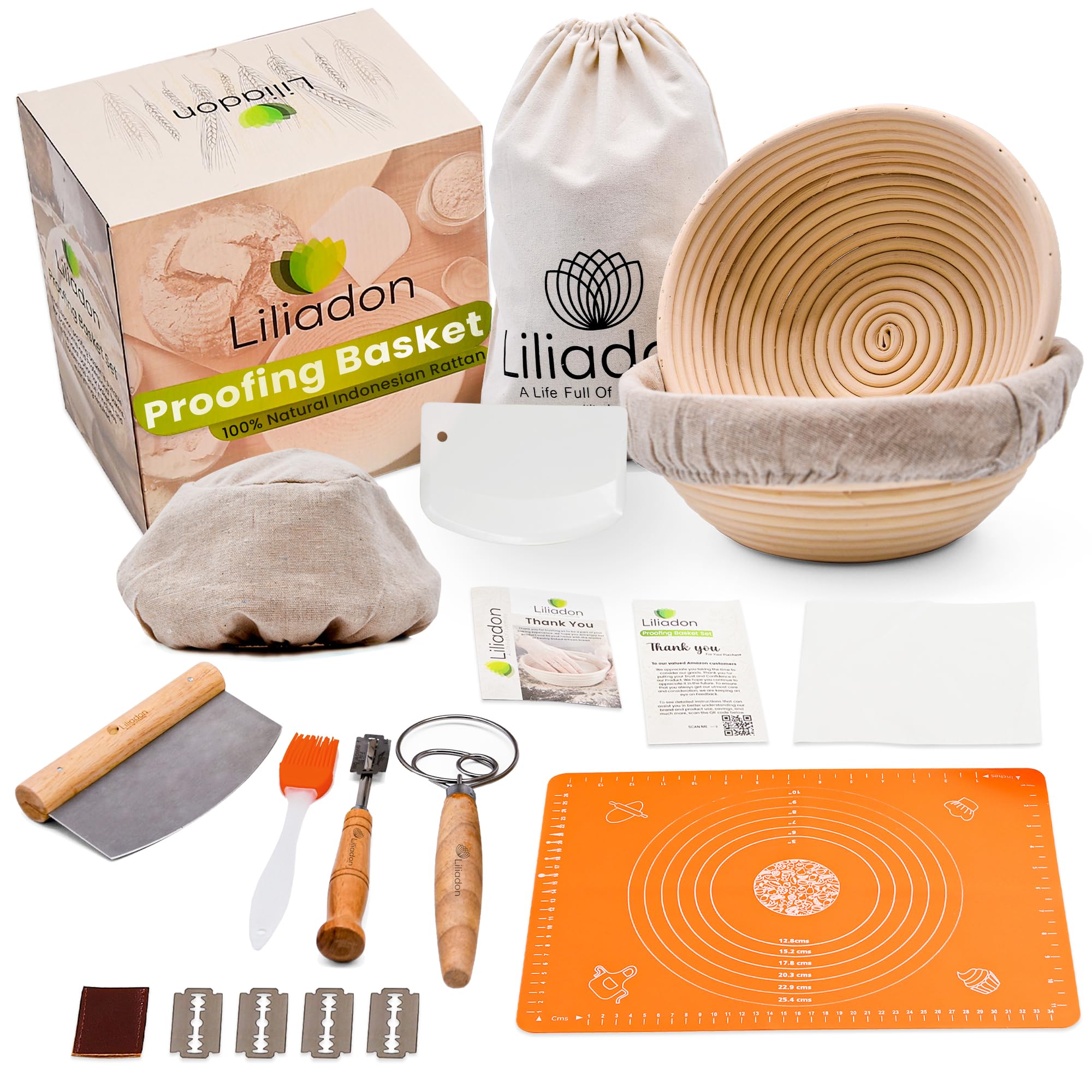 Liliadon Bread Proofing Basket Sourdough Bread Baking Supplies Starter Kit Set Of 11-2 Round 9 Inches Banneton Bread Proofing Ba