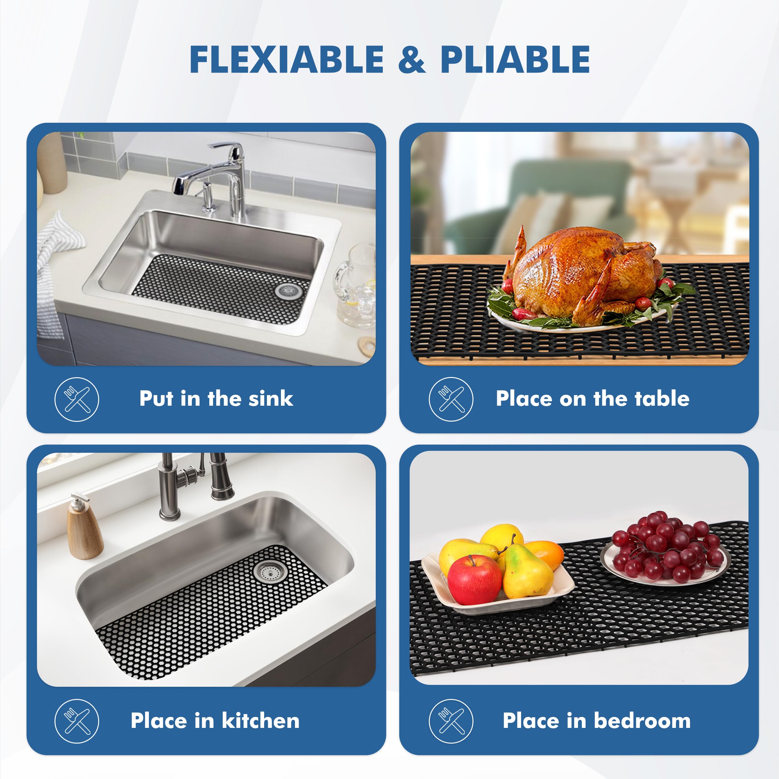 Bestjing Silicone Sink Protectors for Kitchen Sink - 28.4x 14.3 Kitchen Protector Accessory, Non-Slip Heat Resistant Mat for Bot