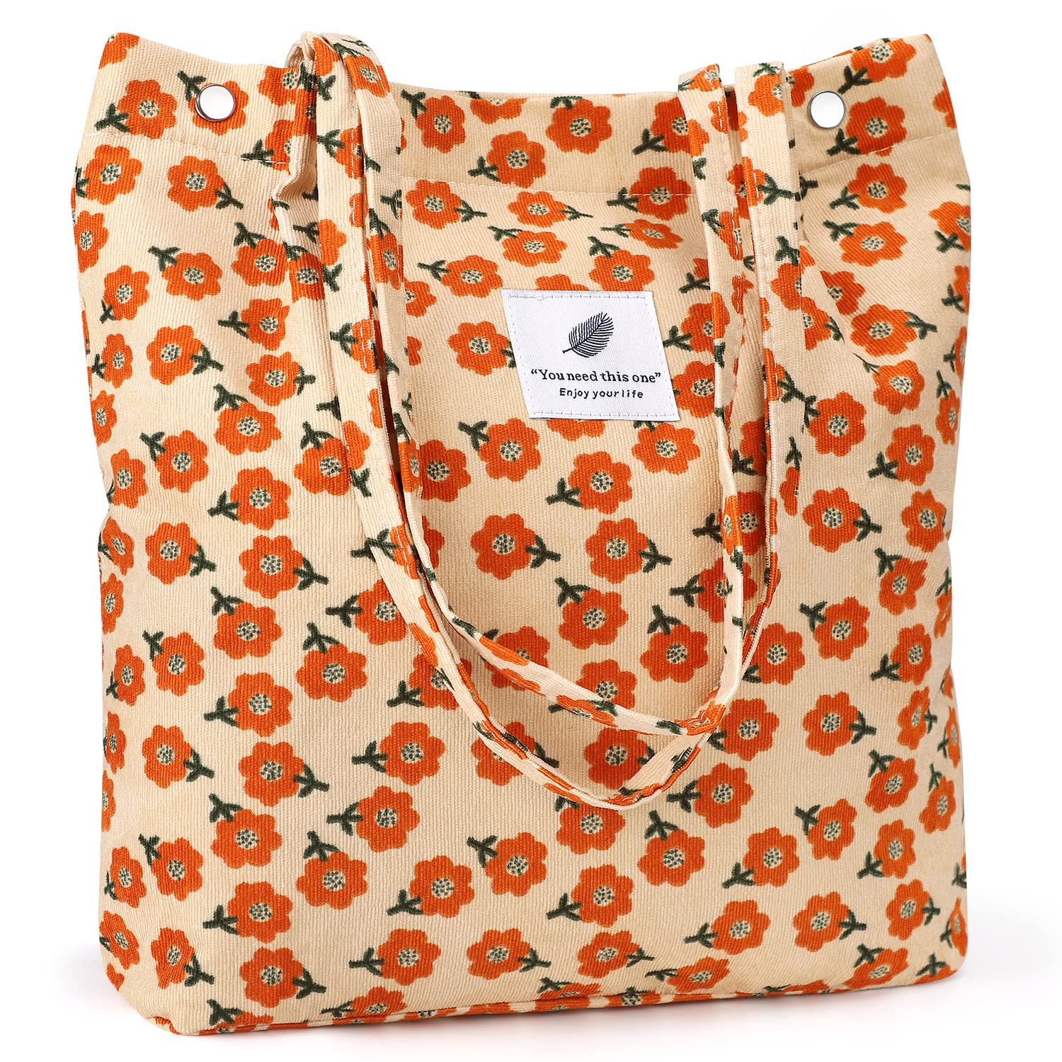 Ndenowomen Tote Bags Grocery Shoulder Bag Corduroy With Inner Pocket For Work Beach Lunch Travel Shopping Shopper Handbags(Orang