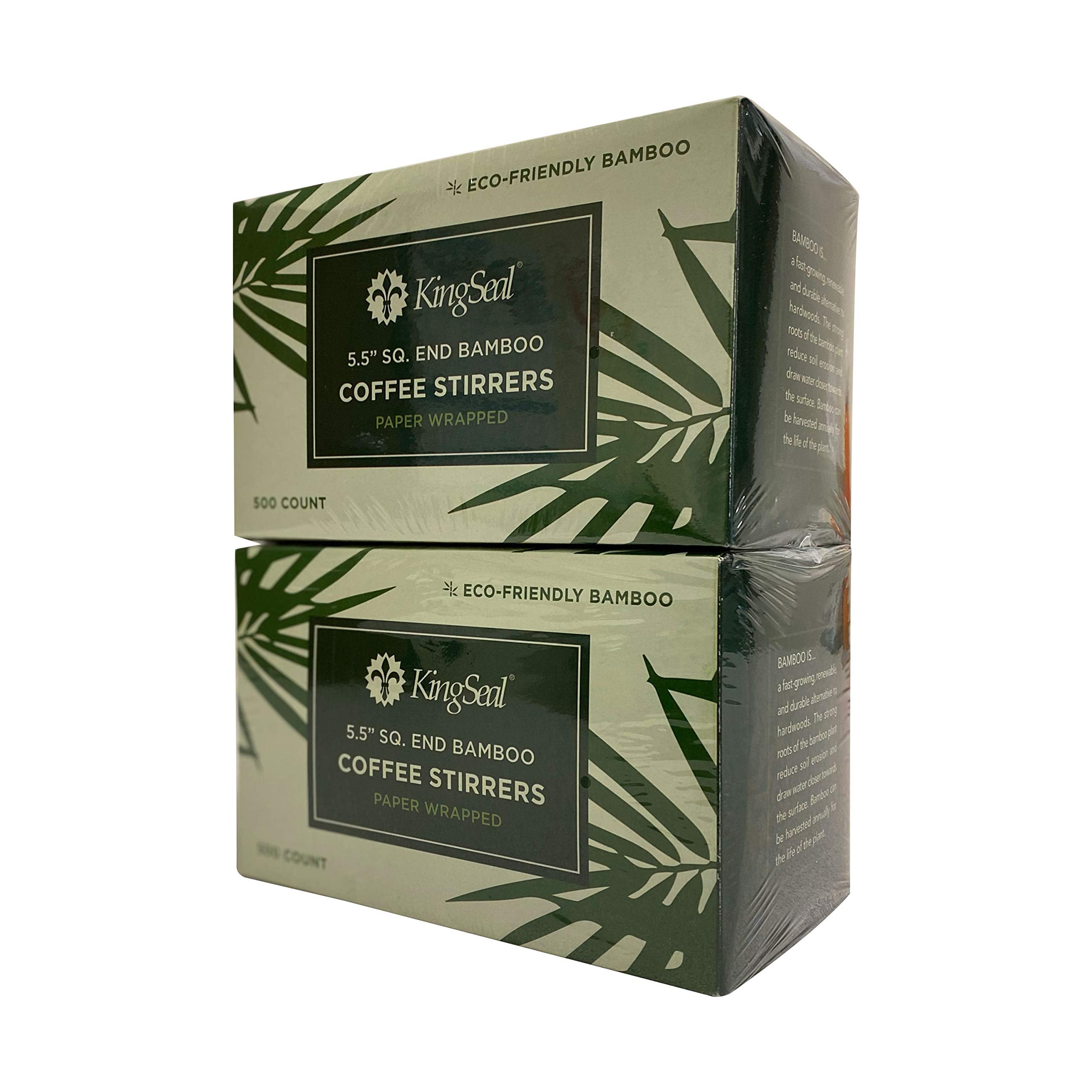 1000 Count | Kingseal Individually Paper Wrapped Bamboo Coffee Stir Sticks, 5.5 Inches, Square End, 100% Renewable And Biodegrad