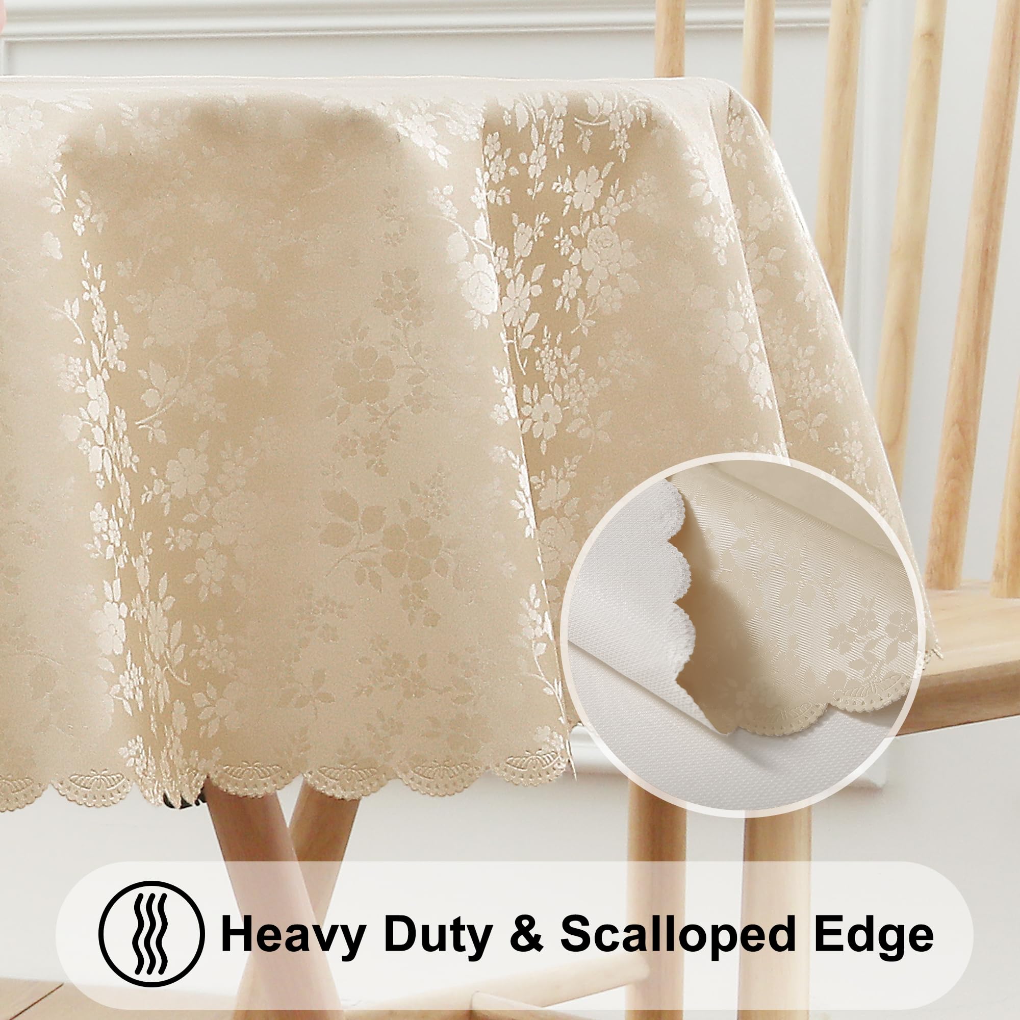 Smiry Round Table Cloth, Waterproof Heavy Duty Vinyl Tablecloths, Wipeable Washable Table Cover For Kitchen And Dining Room (Bei