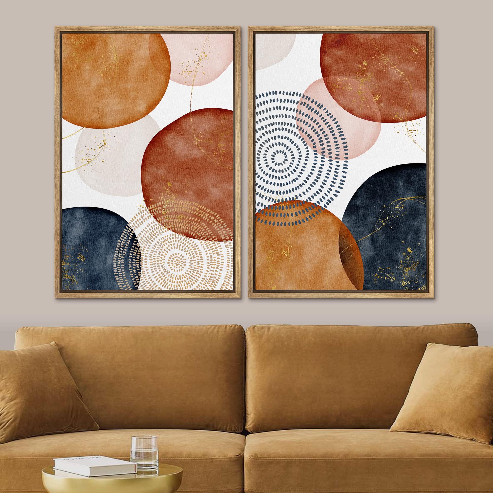 Signford Framed Wall Art Print Set Vintage Mid-Century Spiral Watercolor Dot Abstract Shapes Illustrations Modern Minimalist Mul