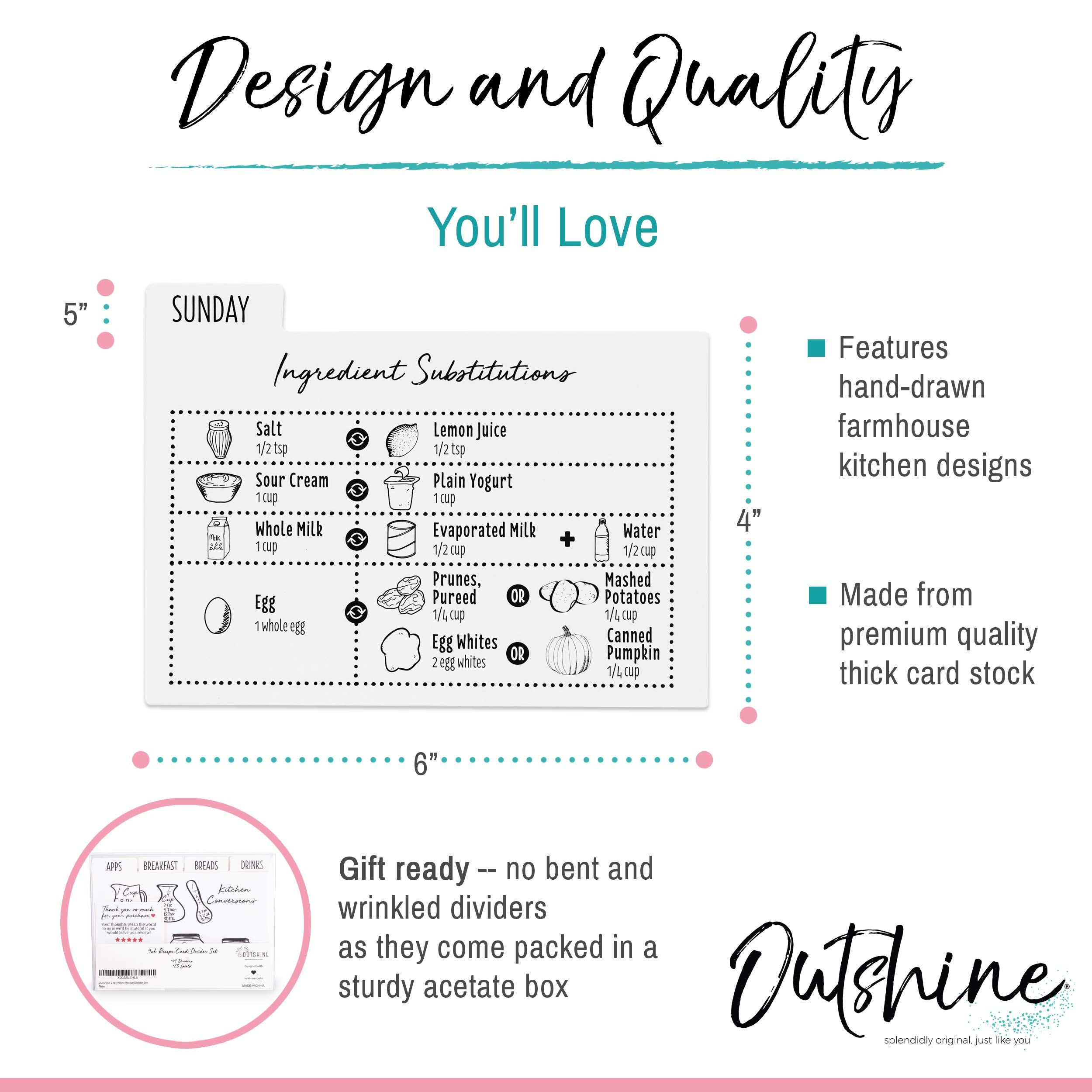 Outshine Premium Kraft Recipe Cards Dividers 4X6 With Tabs (Set Of 24) | Recipe Box Dividers Made Of Thick Cardstock | Includes
