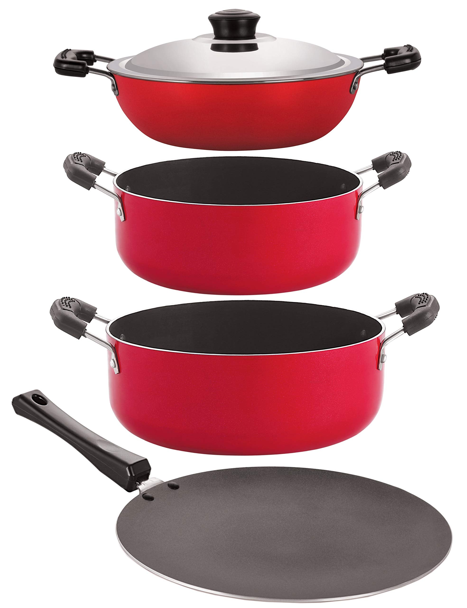 Nirlon NonStick 4 Piece Aluminium Pots And Pans Cooking Item Combo Set Offer (Ct11_Dkd(M)_Cs20_Cs24)