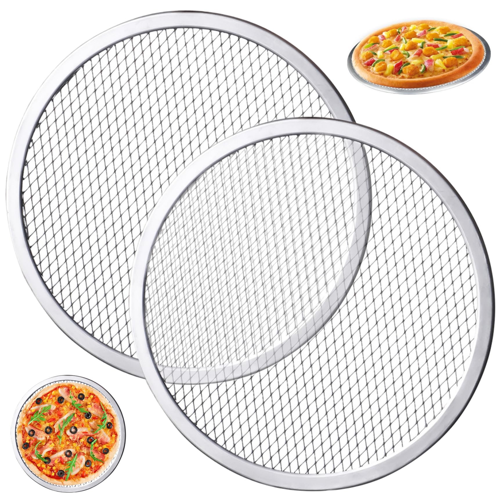 Pineeseatile Pizza Screen 12 Inch 2 Pcs Pizza Screen Stainless Steel 13 In Round Mesh Pizza Tray for Oven Non Stick Heat Distrib