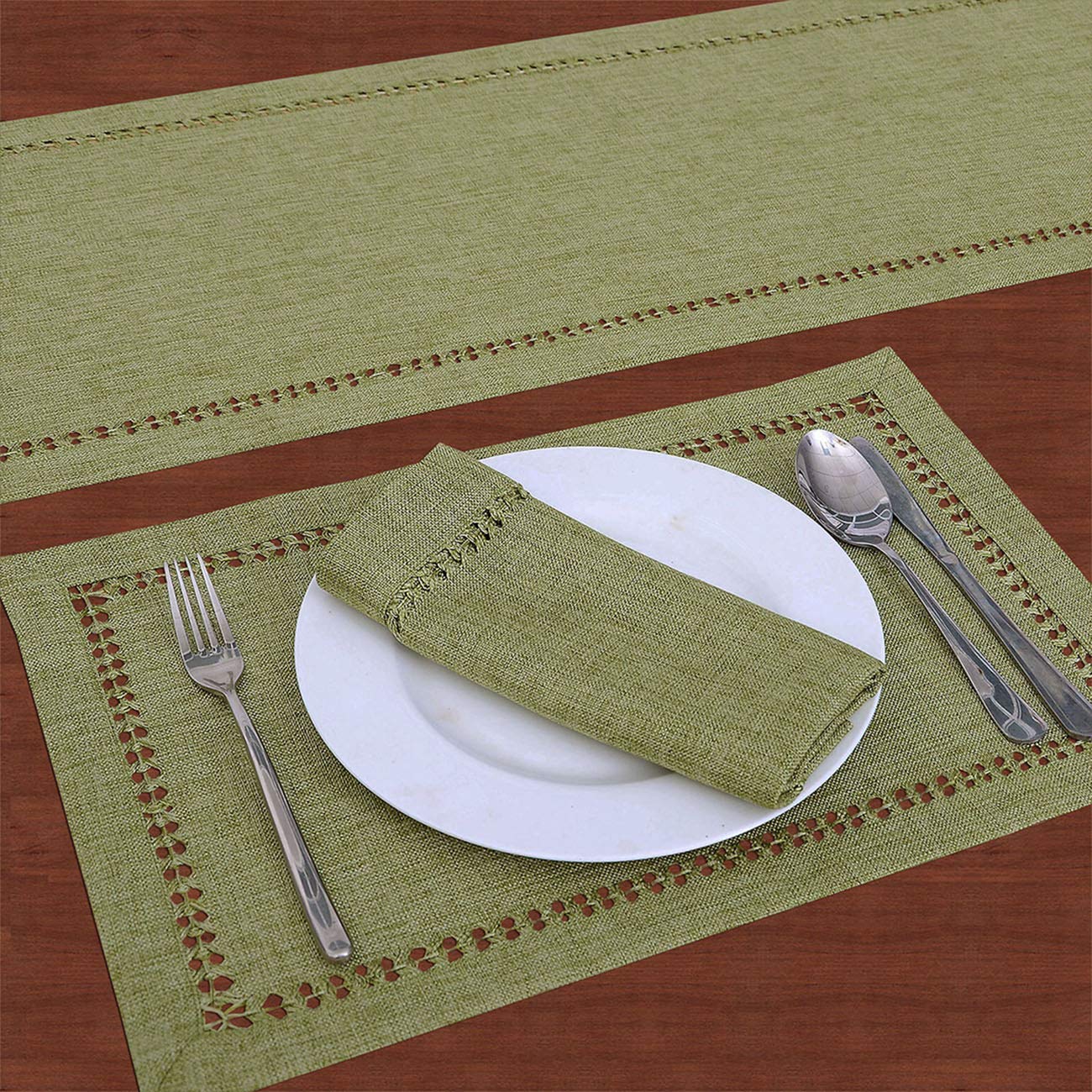 Grelucgo Handcrafted Solid Color Dining Table Runner, Double-Hemstitched (Sage Green, 14 X 120)