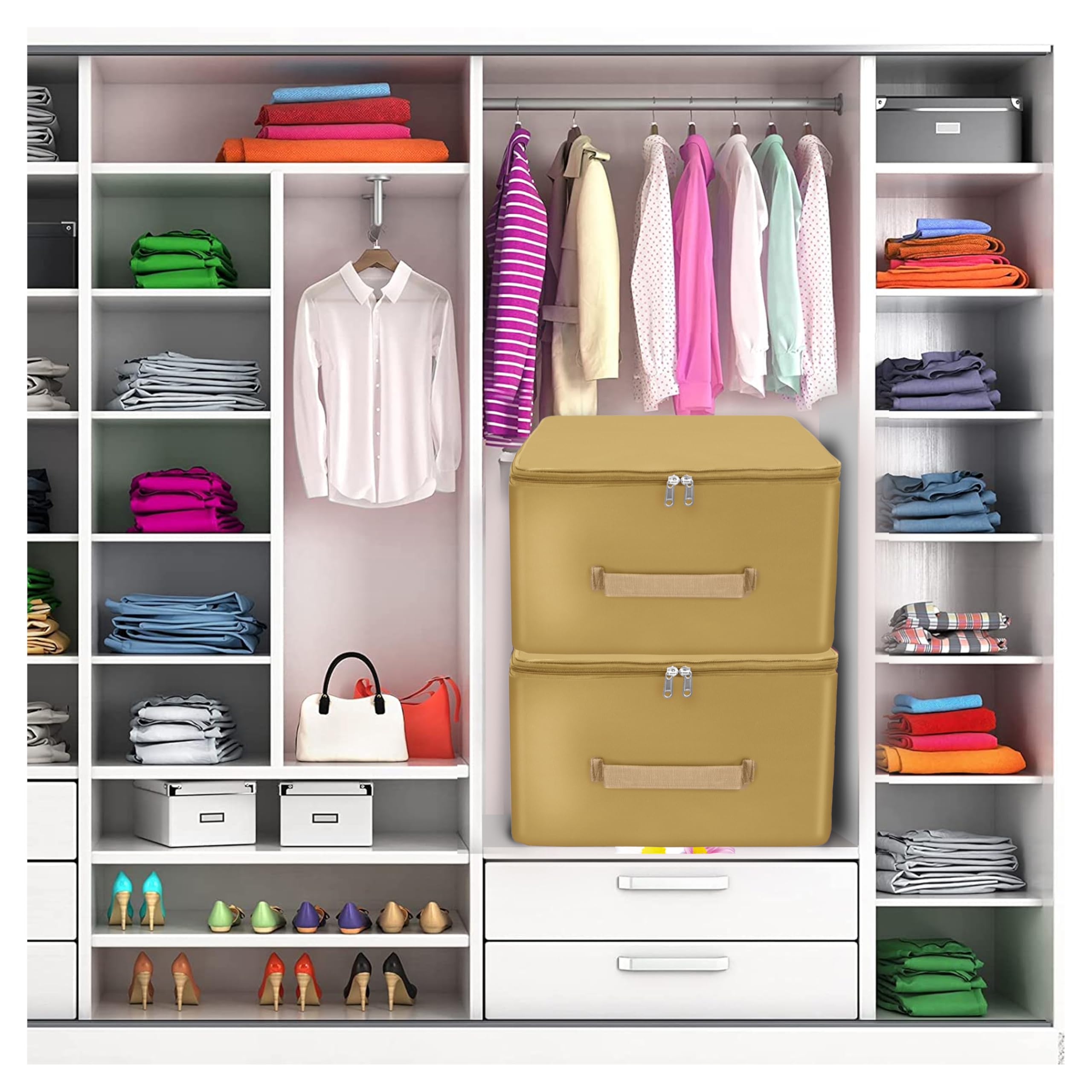 Storite 5 Pack Nylon Wardrobe Bag Underbed Moisture Proof Cloth Storage Organizer, Storage Box For Clothes Saree Bags With Zippe