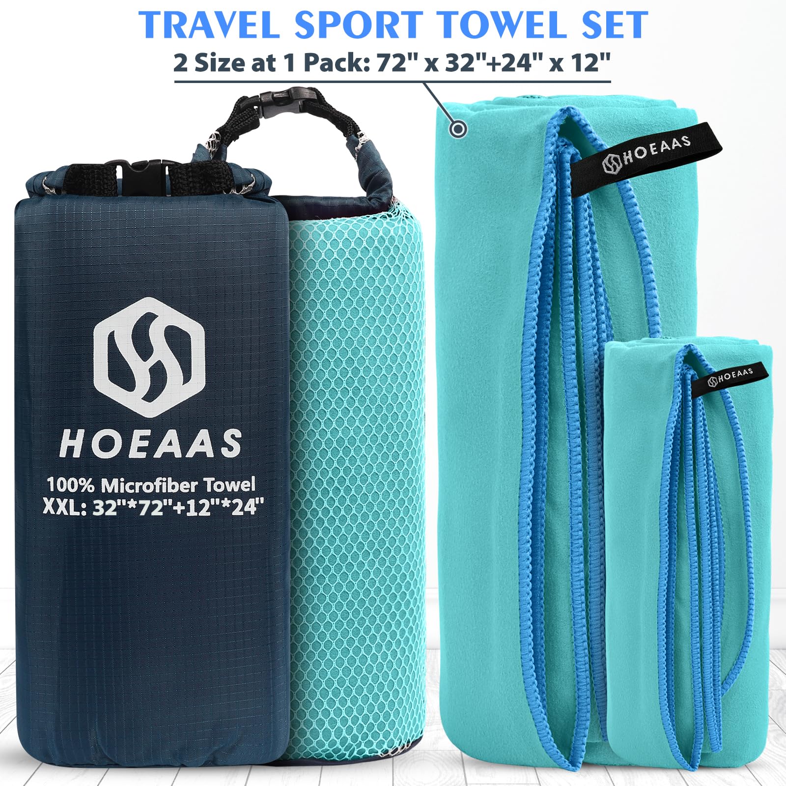 Hoeaas 2 Pack Microfiber Travel Towel, Quick Dry Towel Gym Towels Beach Towel Super Absorbent Compact Lightweight Camping Towel