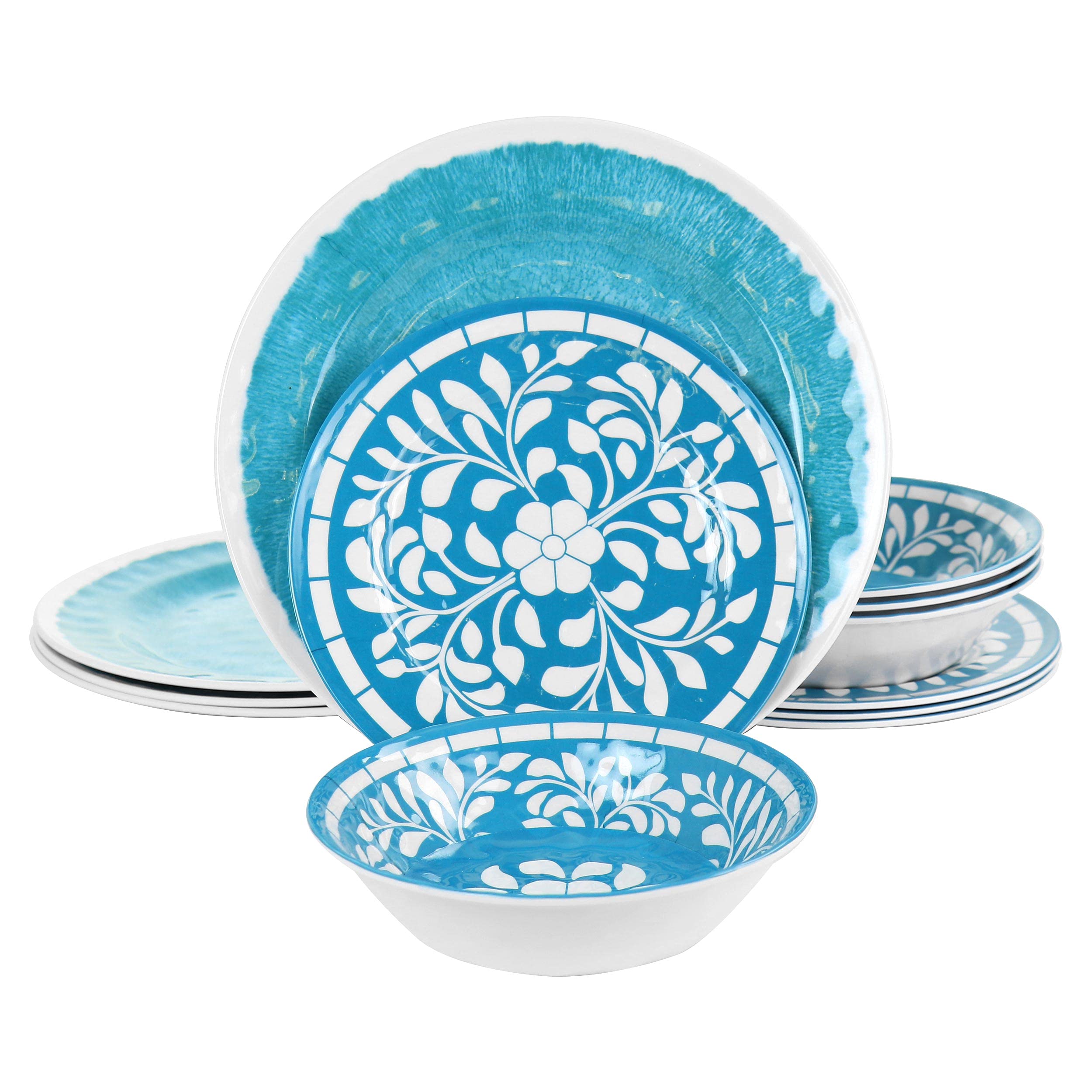 Elama Telly 12 Piece Melamine Dinnerware Set, Teal, (ELM-ELLY)