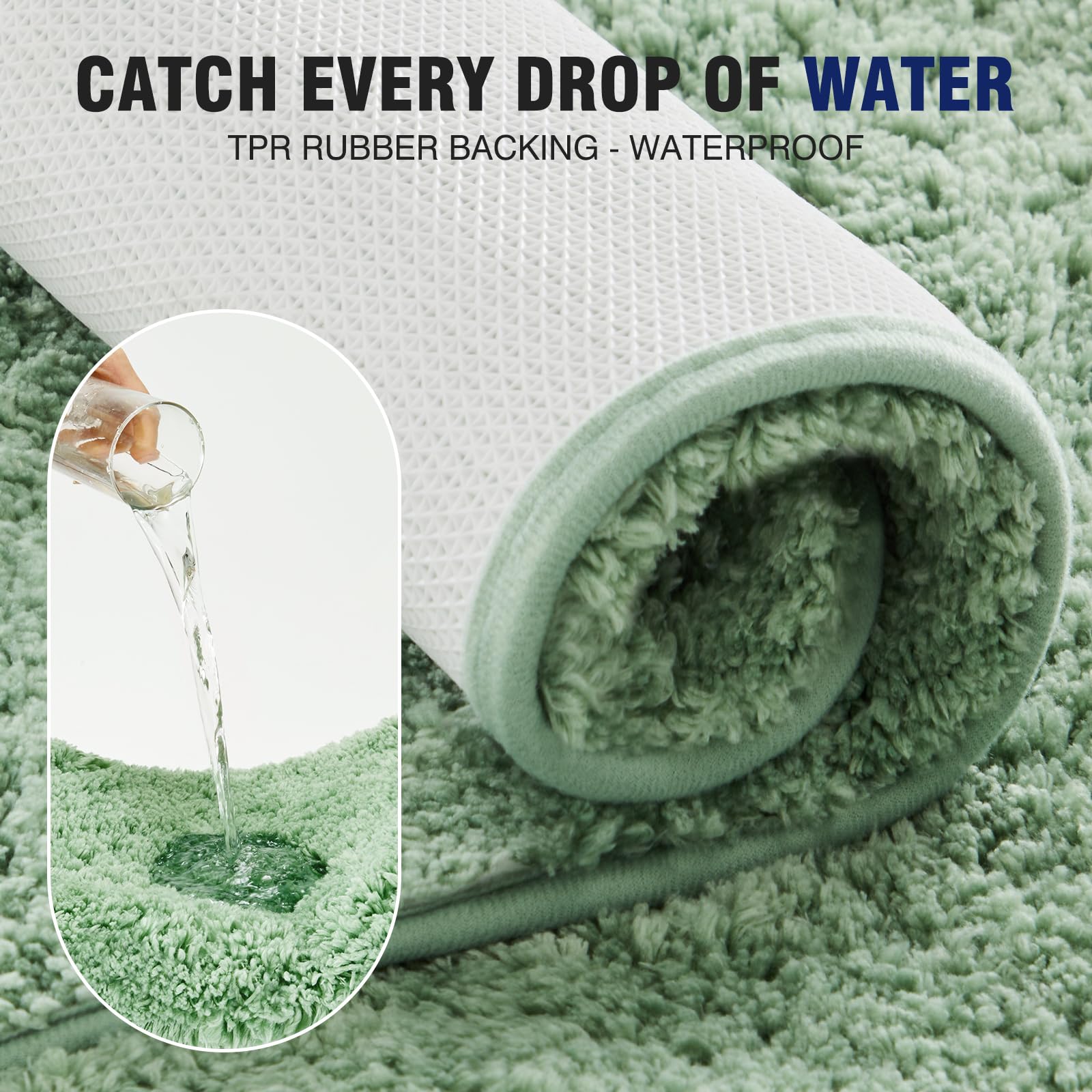 Techmilly U Shaped Super Soft Shaggy Bathroom Rugs, Absorbent Thick Non Slip Microfiber Toilet Rugs, Quick Dry Machine Washable