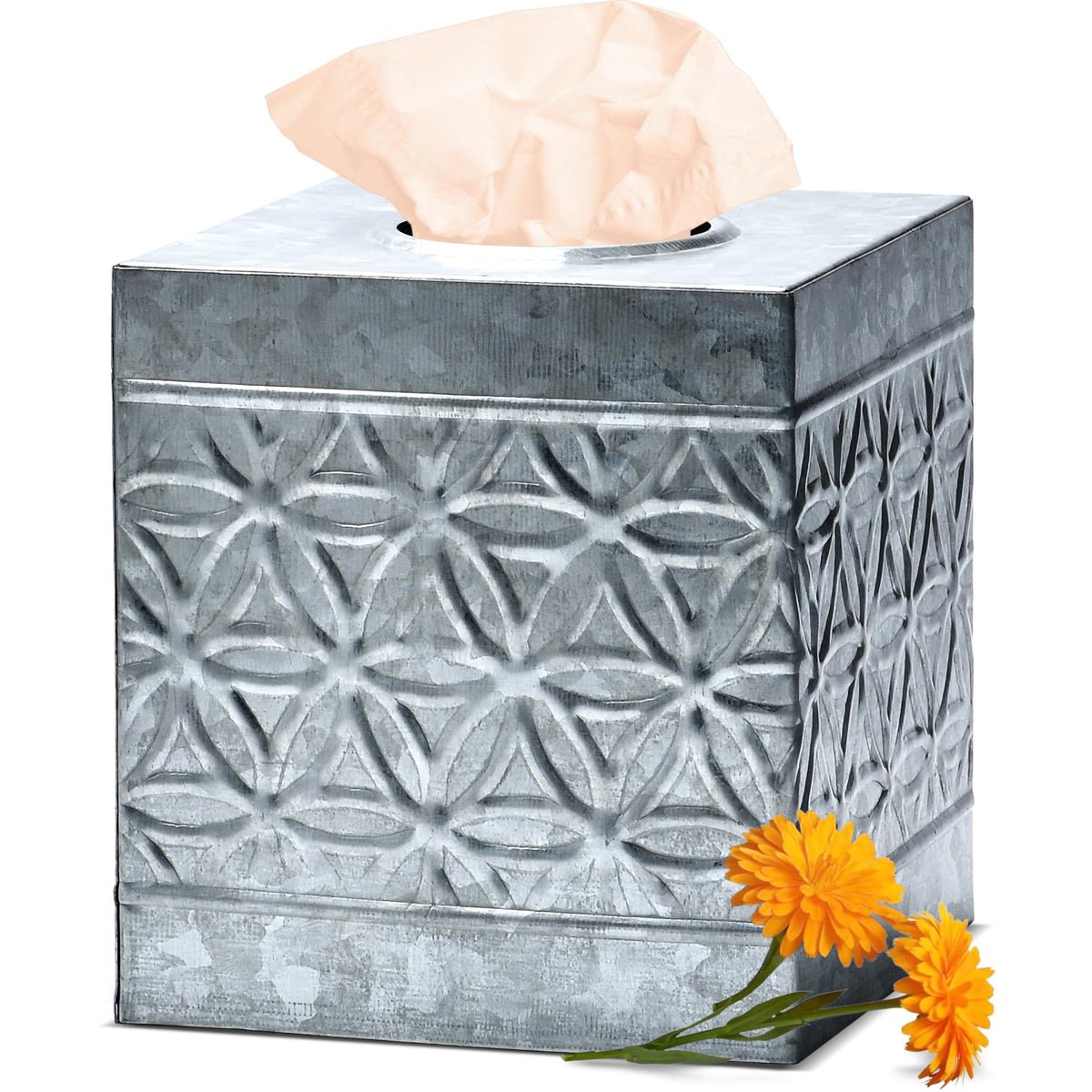 Autumn Alley Galvanized Tissue Box Cover Square, Rustic Bathroom Accessories, Tissue Holders For Bathrooms, Bedroom, Kitchen Wit