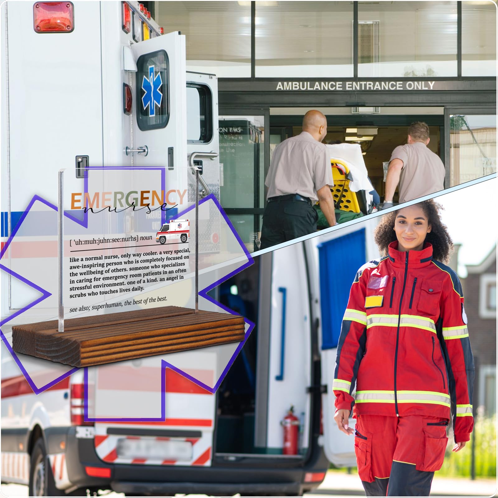 Emergency Nurse Definition Clear Desk Decorative Sign, Appreciation Thank You Gift for Er Nurse, First Responders ED Nurse Gifts