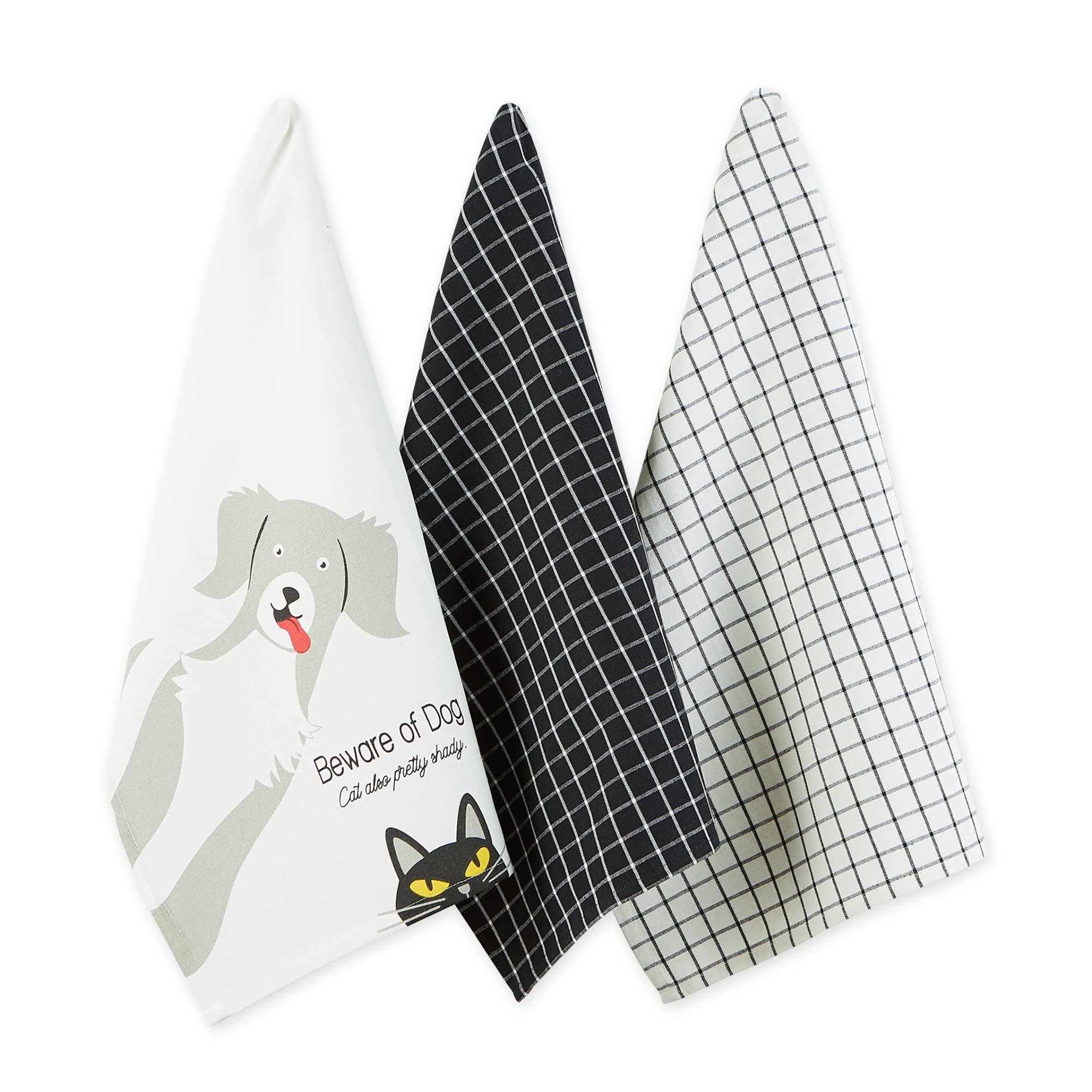 BEWARE OF DOG & CAT DISHTOWEL SET/3