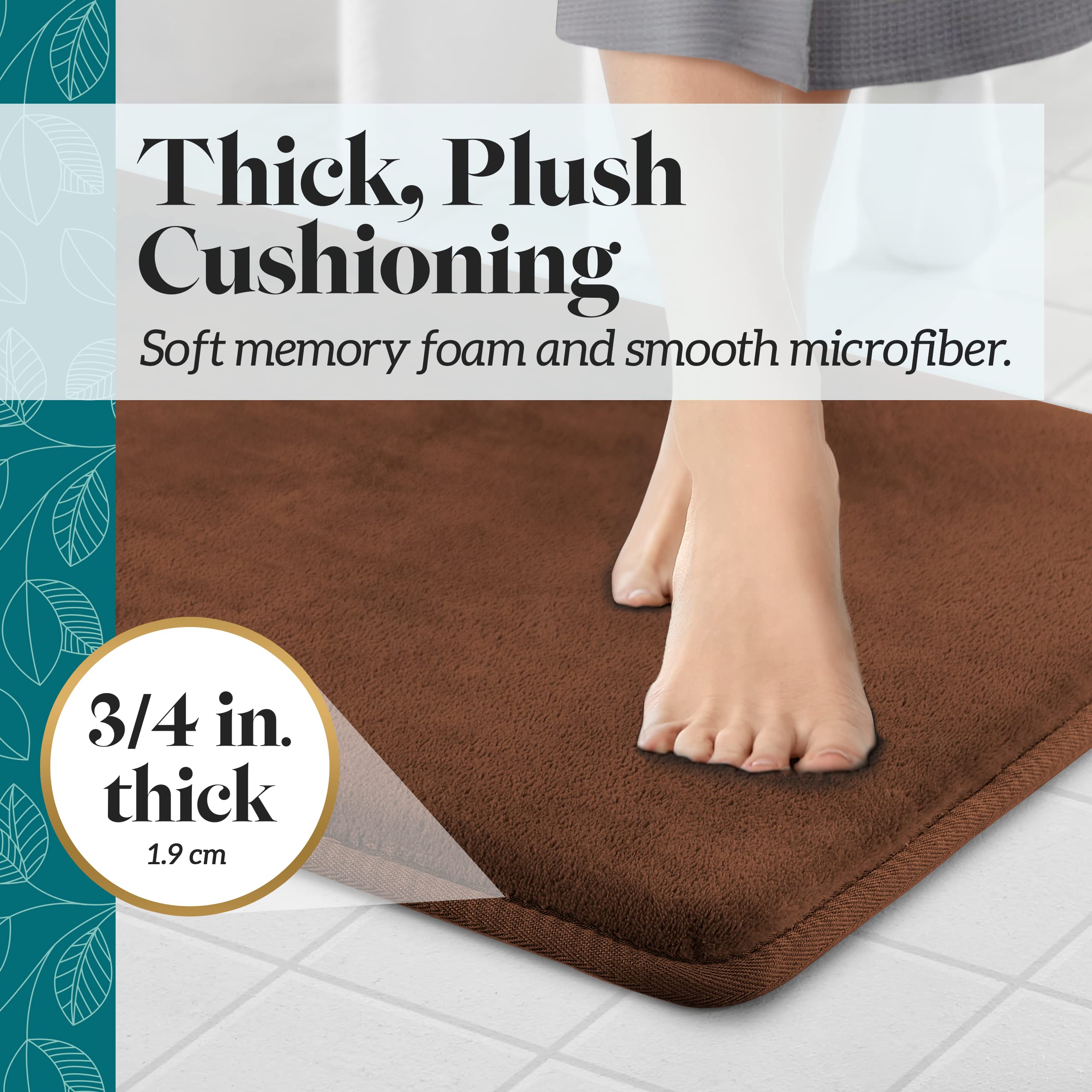 Genteele Bath Mats for Bathroom Non Slip - Brown 17 '' x 24 '' Memory Foam Bathroom Rugs - Quick Dry Bath Mat