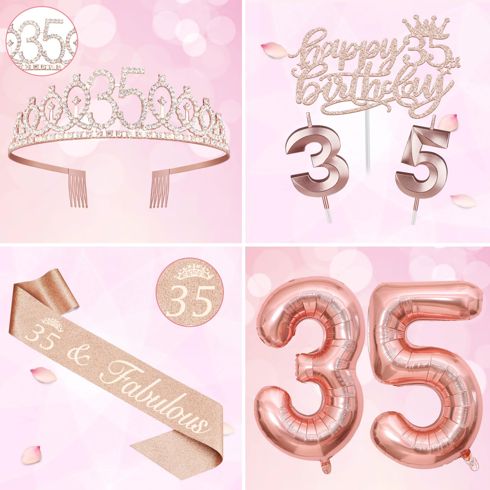 35Th Birthday Decorations For Women, Including 35Th Birthday Sash For Women, Tiara/Crown, Number 35 Candles And Birthday Cake To