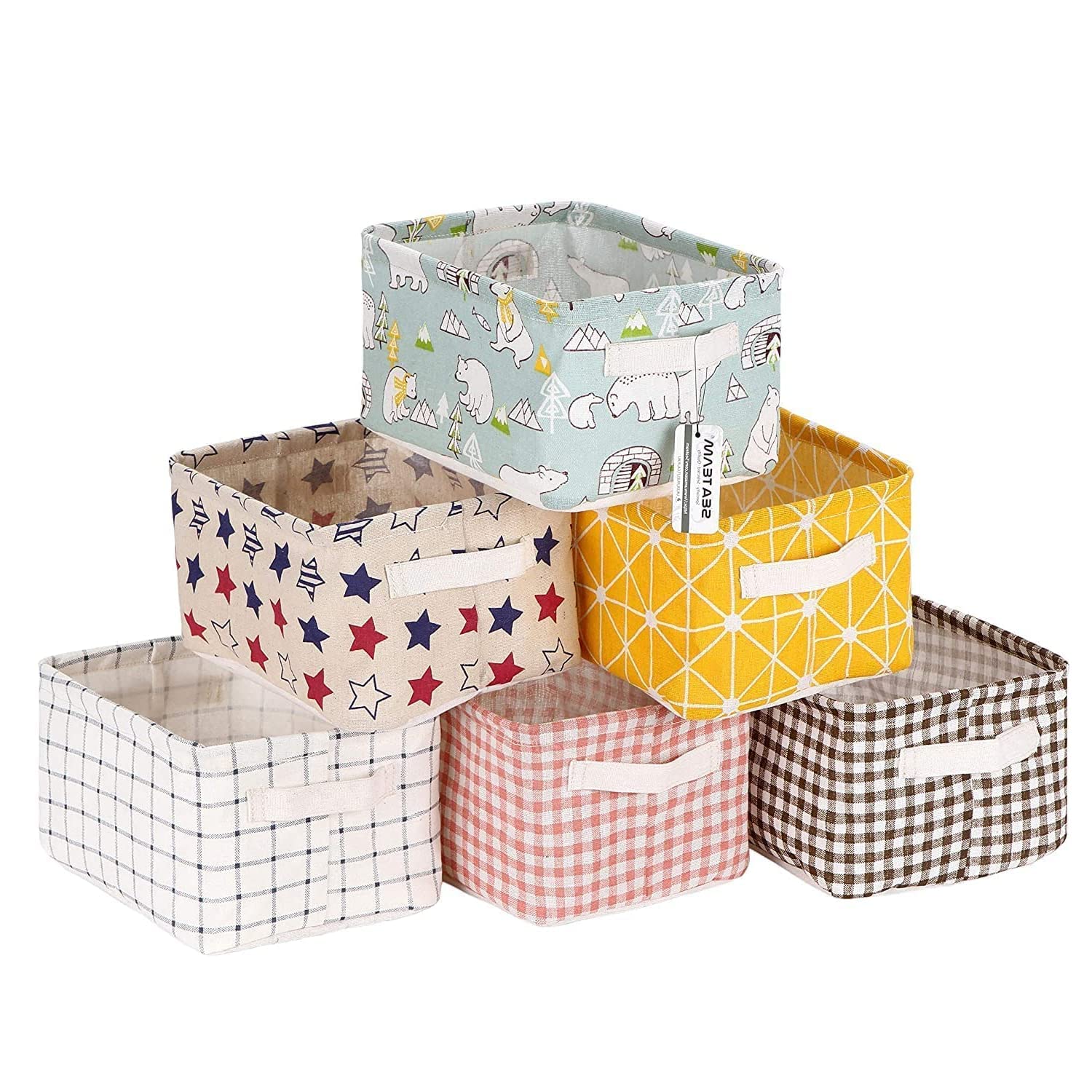 Shrevi Canvas Storage Bins Basket Foldable Waterproof Organizers With Handles Boxes, Fabric Shelf Box Container, Desktop Storage