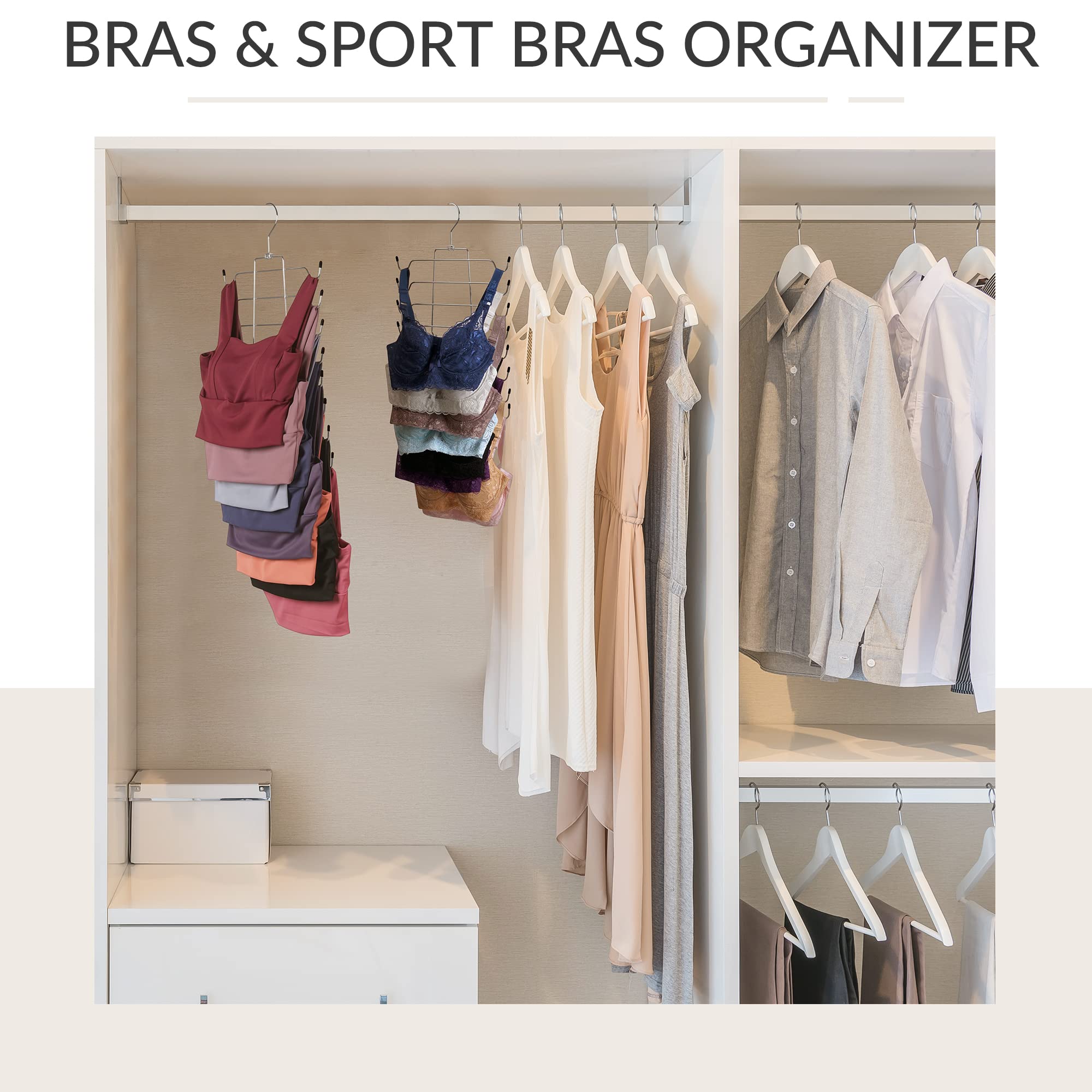 ZEDODIER 2 Pack Tank Top Hanger, Non-Slip Metal Bra Holder, Silver Closet Organizer, Model ZE009