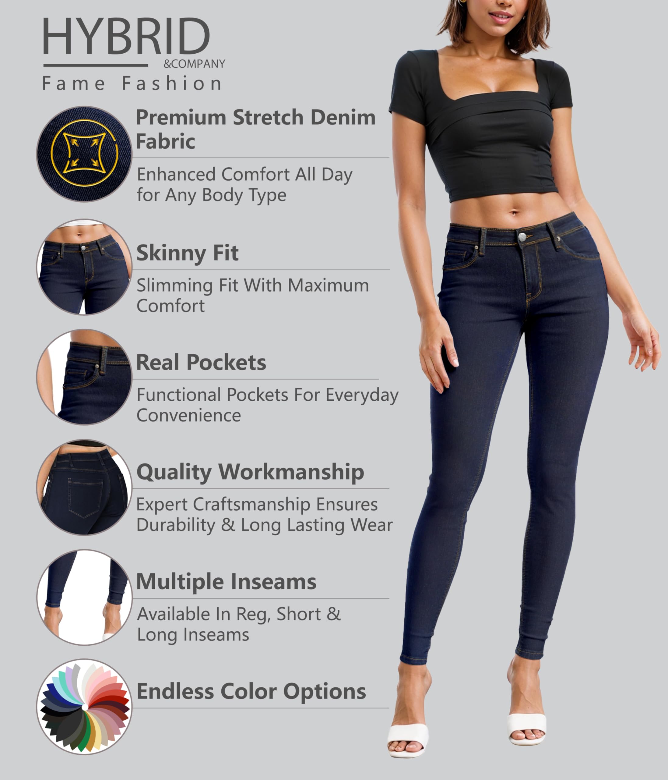 Hybrid & Company Women's Super Comfy Stretch Denim Jean, Indigo, Size 3 Short, Model FBM-P22880SK