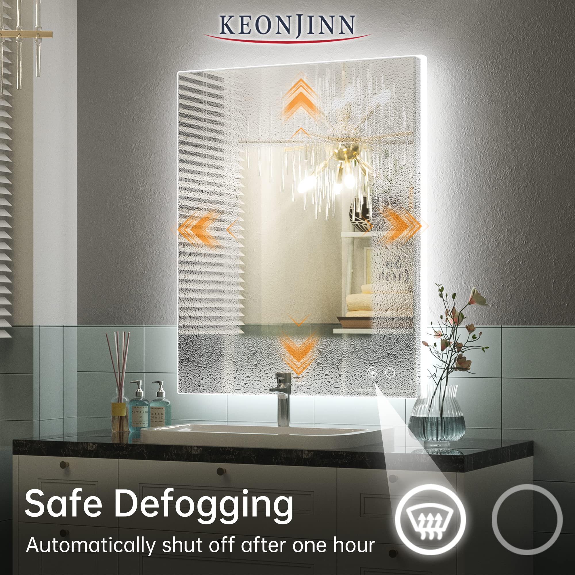 Keonjinn 24 X 32 Inch Led Backlit Mirror Bathroom Mirror With Lights Wall Mounted Lighted Bathroom Vanity Mirror Anti-Fog Dimmab