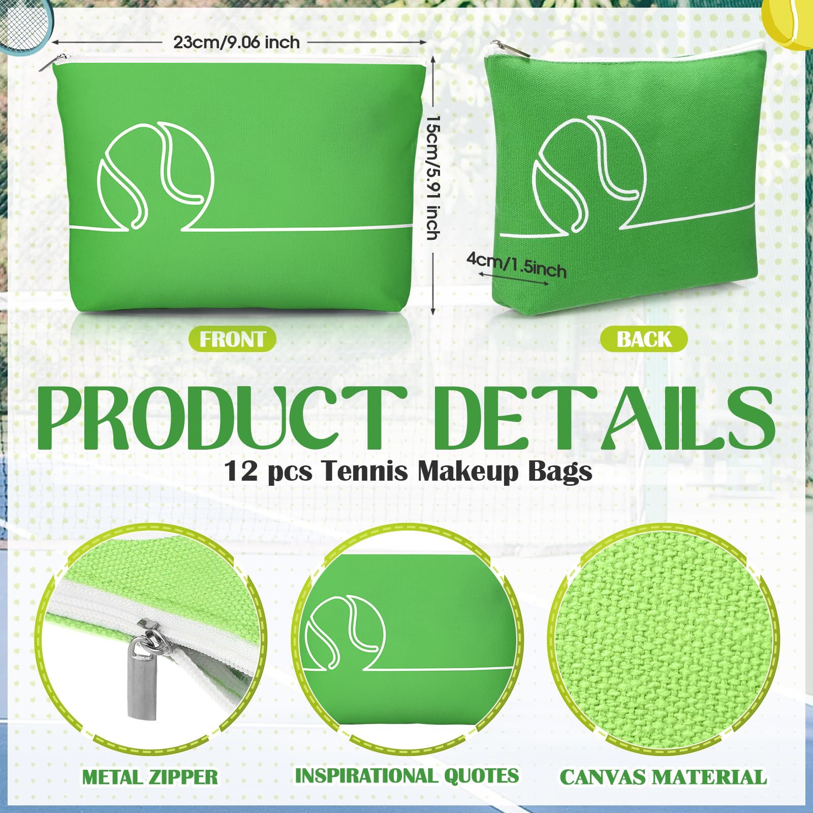 Kacctyen 24 Pcs Tennis Lovers Gifts For Women Tennis Themed Canvas Makeup Bags Compact Mirrors Accessories For Girl Bulk Party F