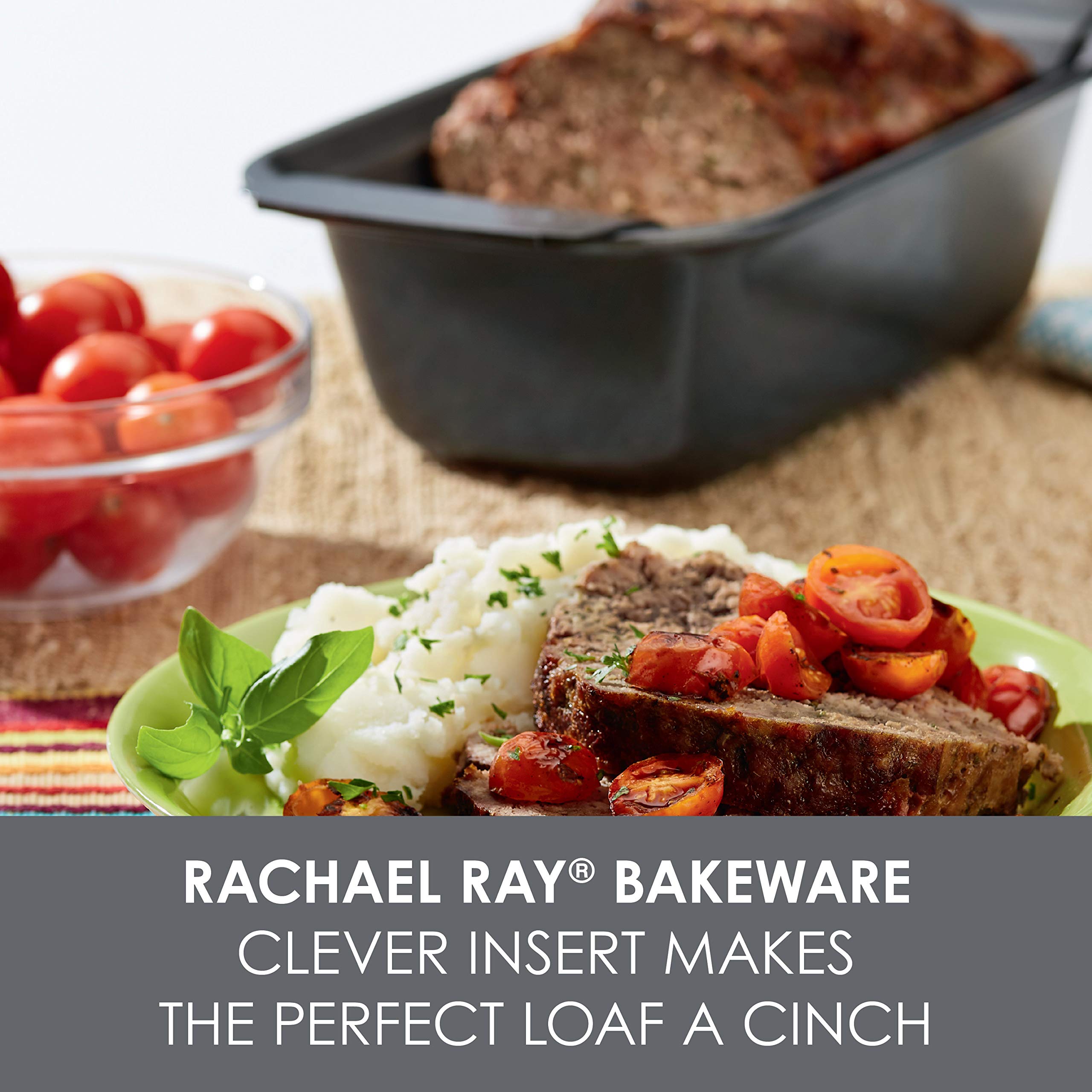 Rachael Ray Bakeware Meatloaf/Nonstick Baking Loaf Pan With Insert, 9 Inch X 5 Inch, Gray