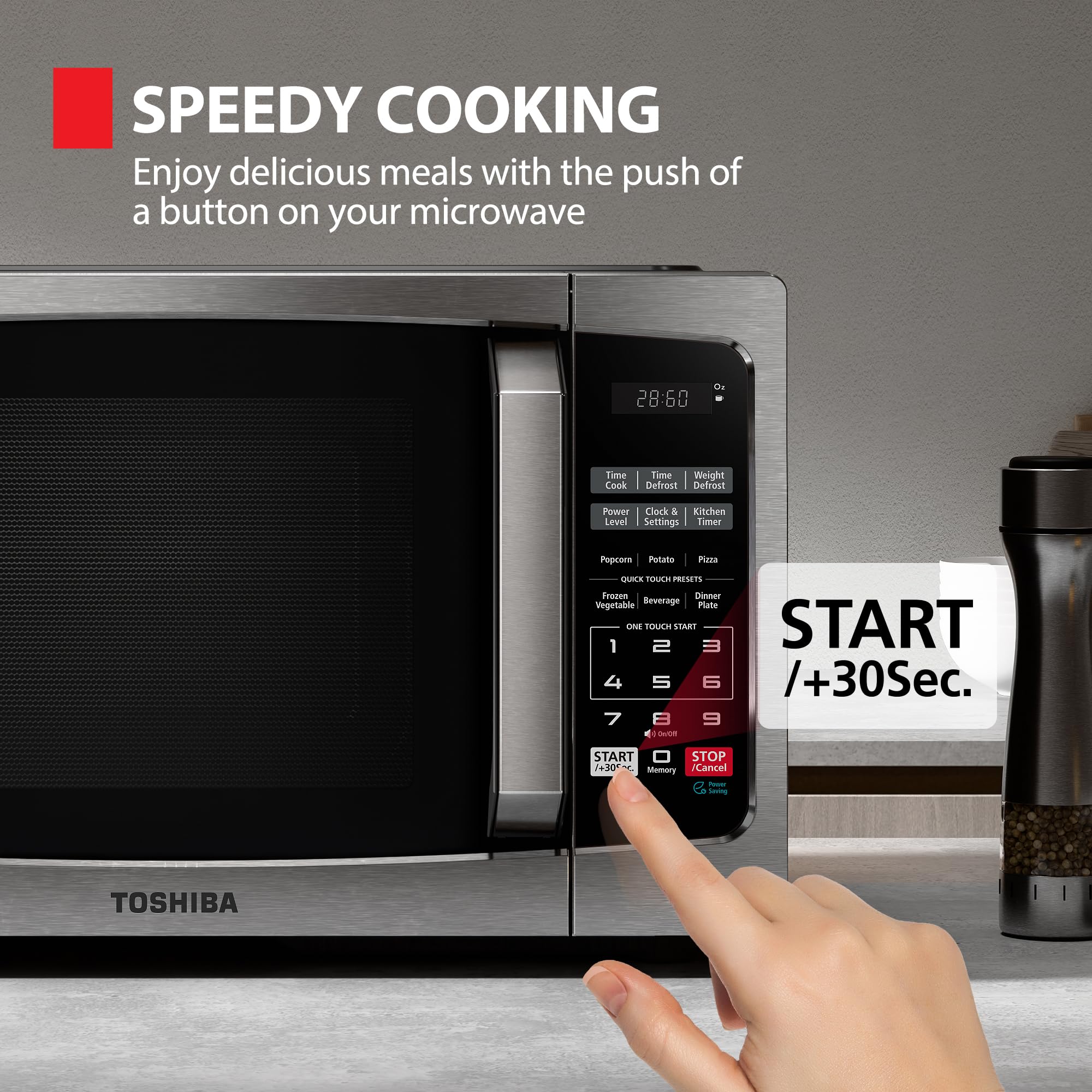 TOSHIBA ML-EM09PA(SS) Small Microwave Oven with 6 Auto Menus, Mute Function & Child Lock, LED Lighting, Perfect for Apartments &