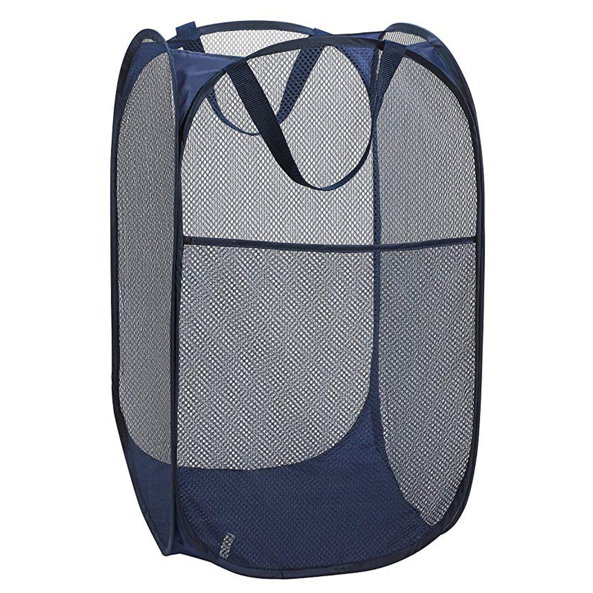 Larpur Popup Mesh Laundry Basket, Collapsible And Portable Clothes Washing Laundry Hamper With Reinforced Carry Handle (Blue)